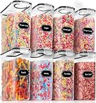 PRAKI Ensemble de stockage de conteneurs de céréales (4L,135.2 Oz), 4PCS Conteneurs hermétiques de stockage alimentaire avec pour la cuisine & Pantry Organization Distributeurs de céréales avec 20 étiquettes, Measuring Cup & Marqueur
