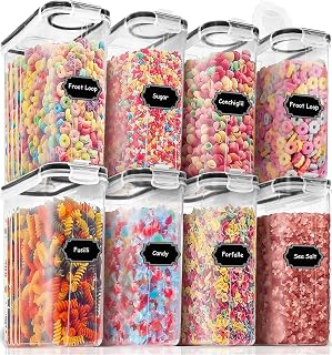 Cereal Containers Storage Set (4L,135.2 Oz), 8PCS Airtight Food Storage Containers with Lids for Kitchen & Pantry Organizers and Storage, Cereal Dispensers with 20 labels, Measuring Cup & Marker