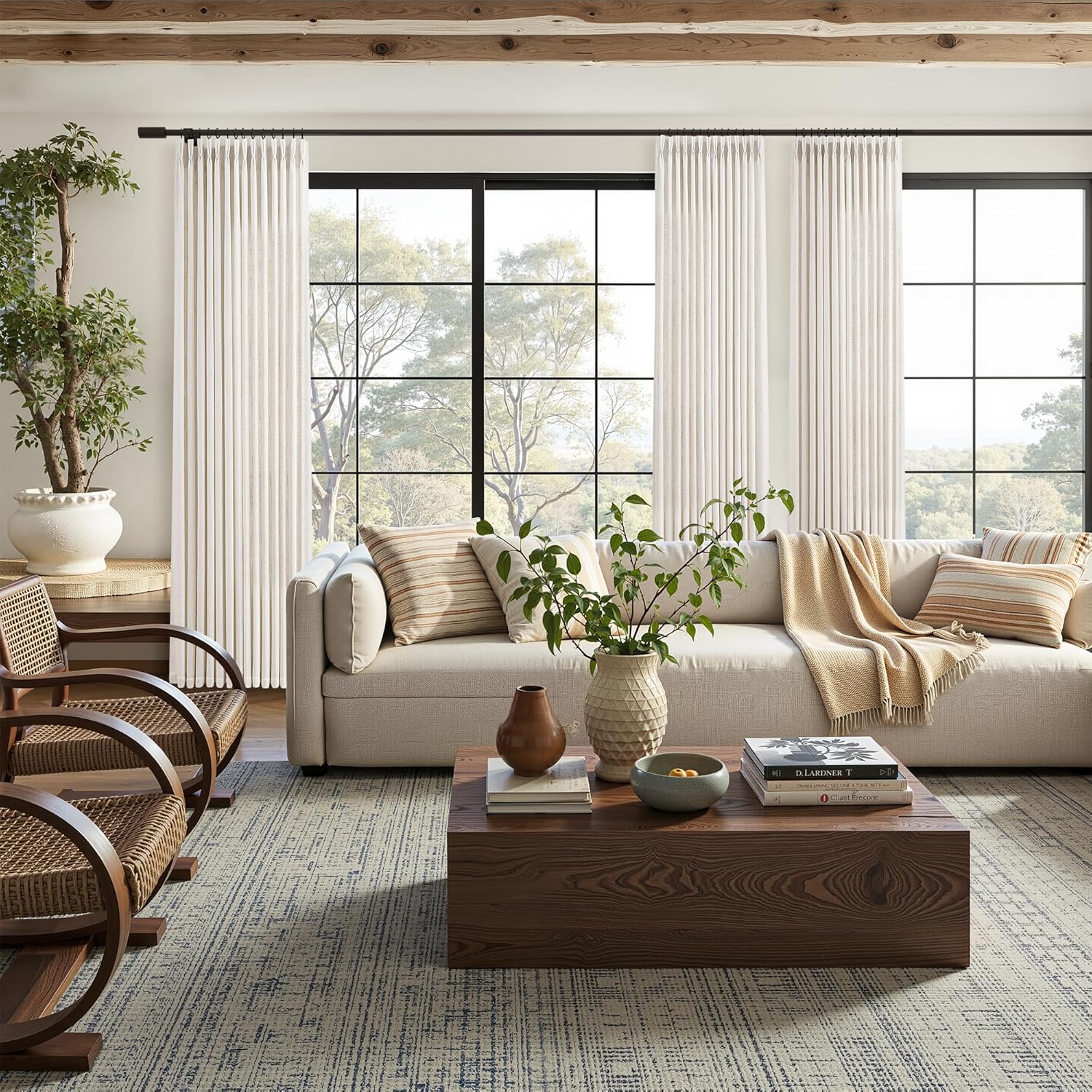 Pinch Pleated Linen Curtains 96 Inch Long for Living Room 2 Panels Set Cream Ivory Thick Textured Light Filtering Sheer Pinch Pleat Hooks Rings Back Tab 96 Inches Curtain Drapes for Bedroom Window