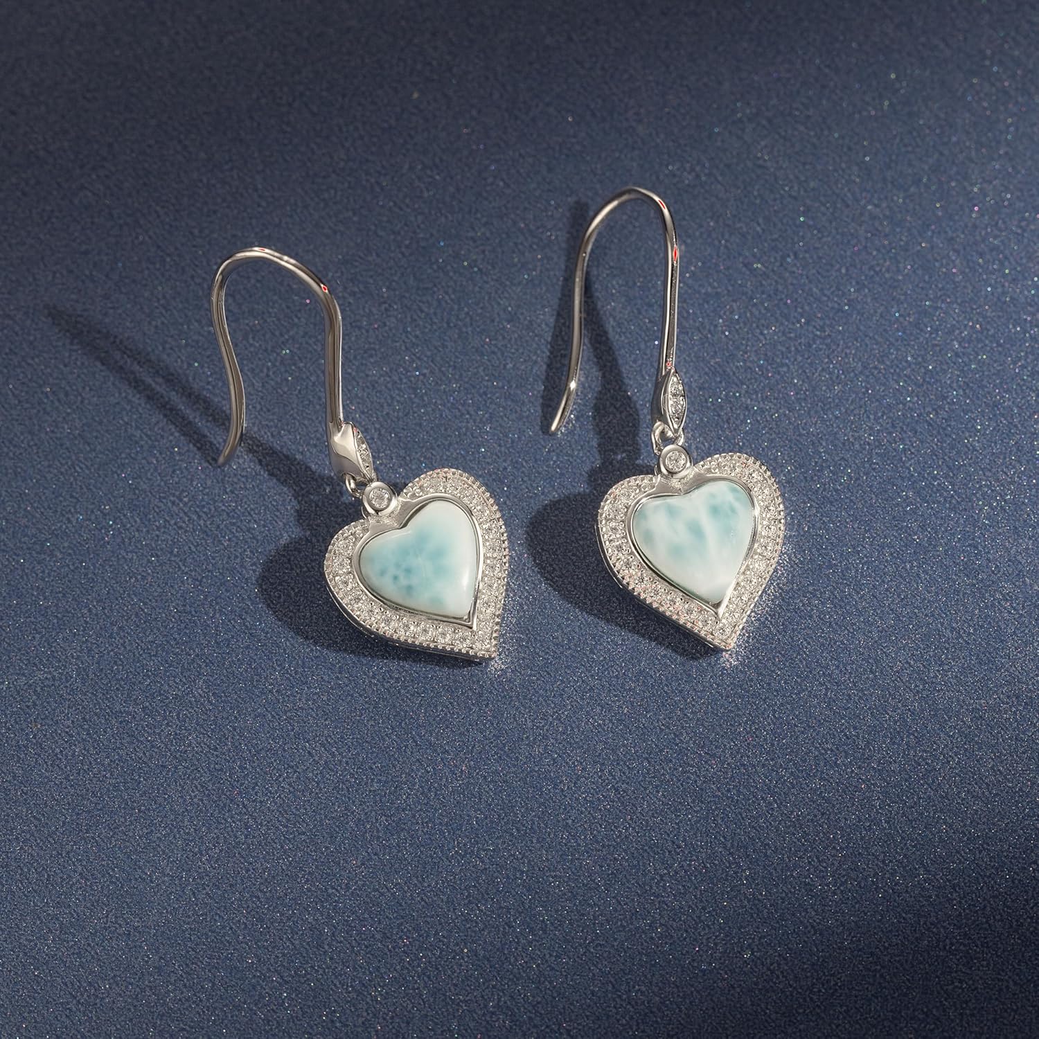 925 Sterling Silver Natural Larimar Gemstone Heart Dangle Earrings, Nickel Free Hypoallergenic for Sensitive Skin, Sea Ocean Hawaii Jewelry for Mom Daughter, Gift Box Included