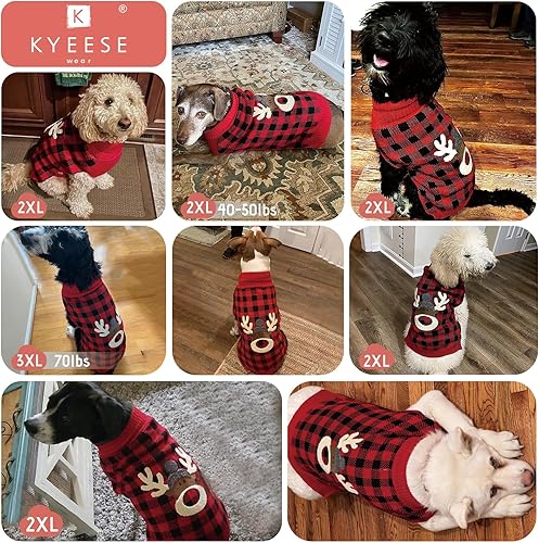 Miniatura 7 de KYEESE - Suéter de Navidad para perros medianos con agujero para la correa, ropa de punto y de cuello alto para perros con diseño de renos para el