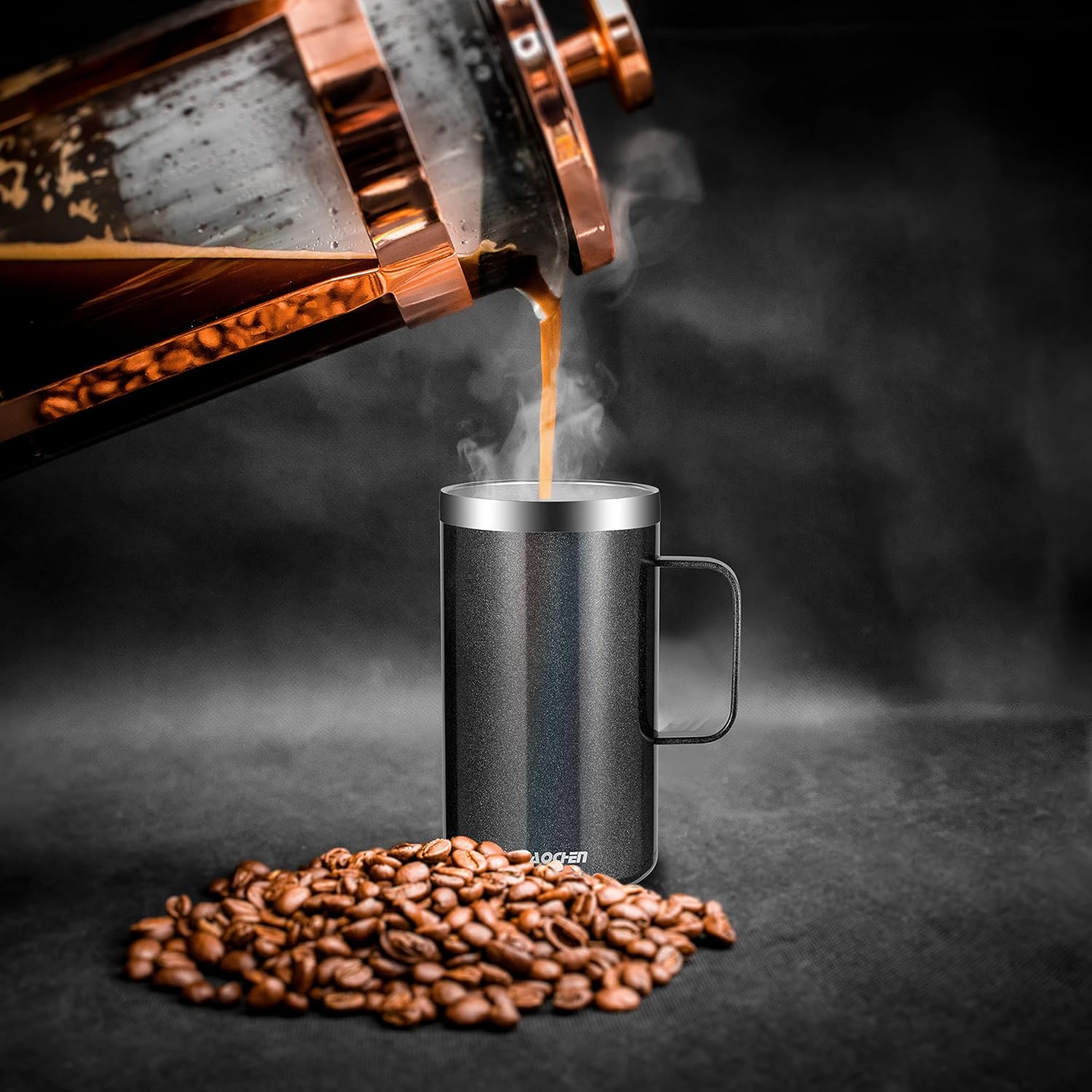 KXIAOCHEN 20oz Insulated Coffee Mug with Lid, Stainless Steel Coffee Cup, Double Wall Vacuum Coffee Tumbler with Handle, Premium Thermal Travel Coffee Mug (Glitter Black) - Image 4