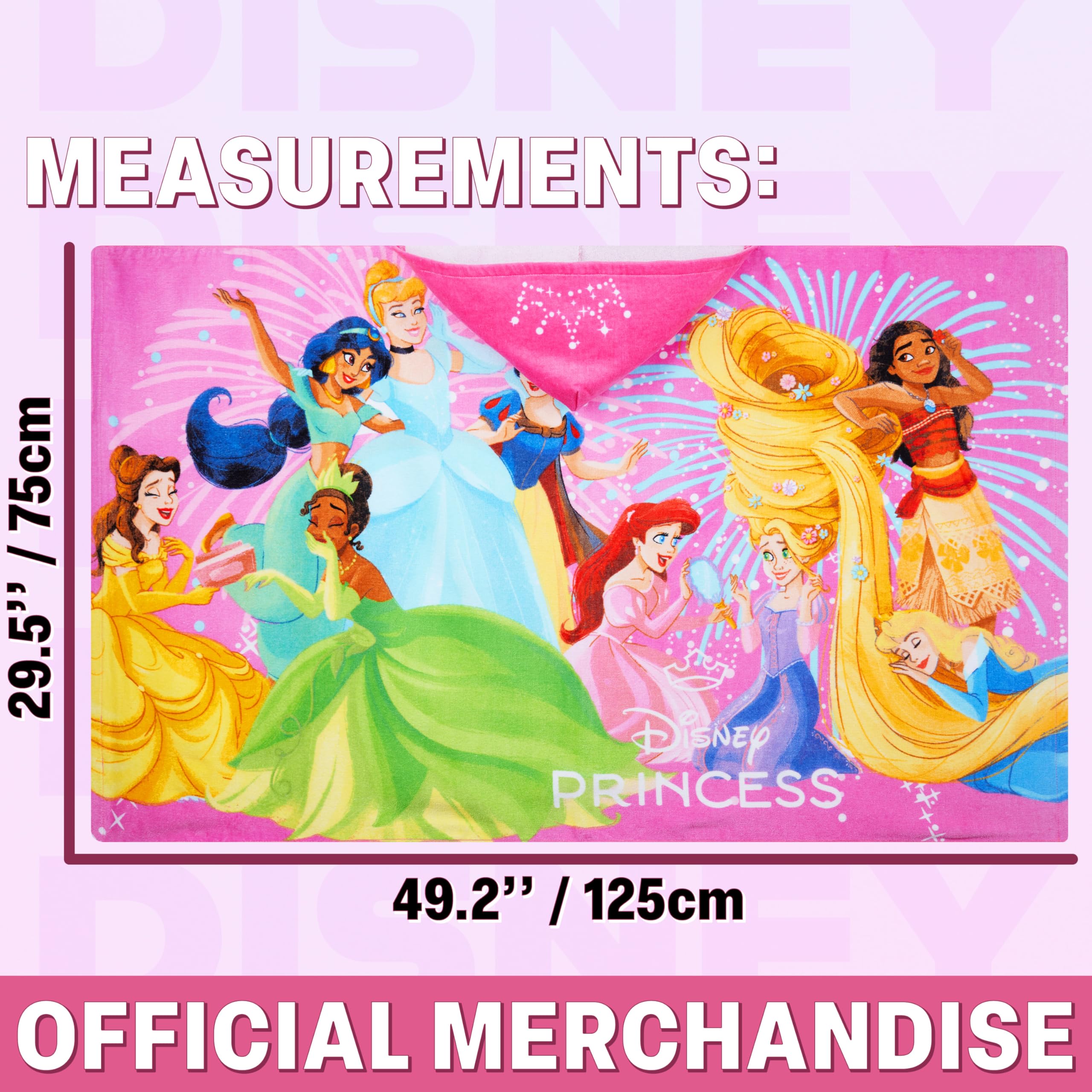 Get Trend Disney Princess Incappucciata Accappatoio Bambina, Cotone Spiaggia e Asciugamani Bagno, Morbido e Assorbente, Accessori da Viaggio, Regalo Ragazza (Multi Princess)