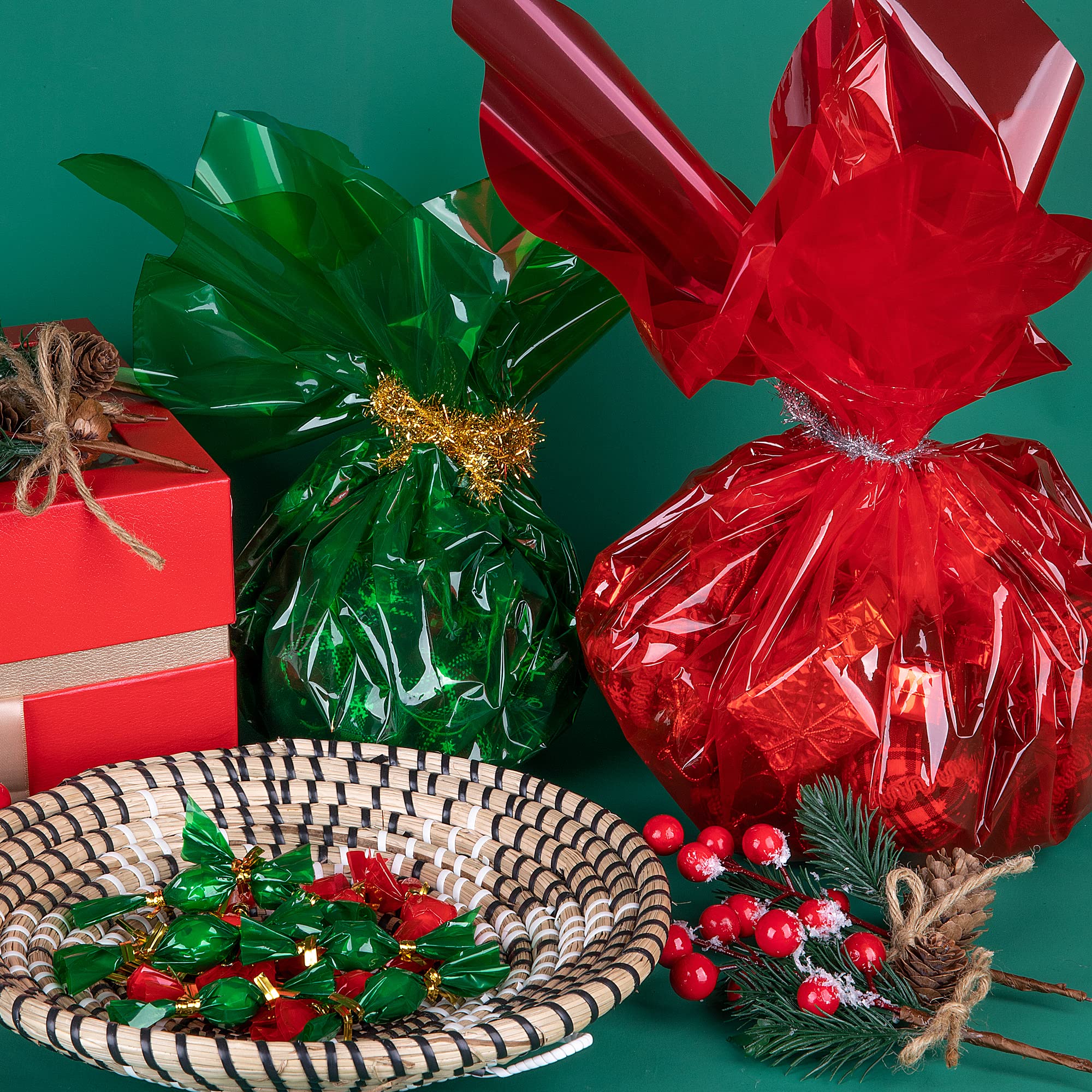 Anapoliz X-Large Christmas Cellophane Wrap Bags (10 Pcs) - 24" X 30", 2.5 Mil Thick Crystal Clear For Gifts, Baskets Wrapping (24Wx30L Inches, Merry Christmas