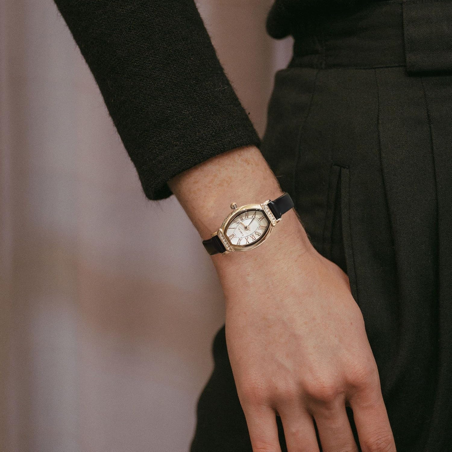 CakCity Women's Dainty Small Oval Leather Strap Watch Ladies Wrist Watch,Black/Rose Gold,CK013,20x27mm - Image 5