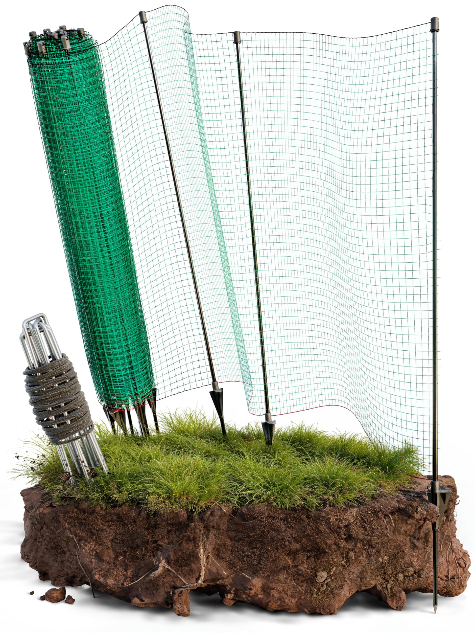 Smabix® Mobiler Zaun zum Einstecken, 20m x 90cm, Komplett-Set, sofort einsatzbereit, ideal für Hunde, Hühner, Hasen und andere Kleintiere, Hundezaun, Weidezaun, Zaun Garten & Hühnerzaun, Gartennetz