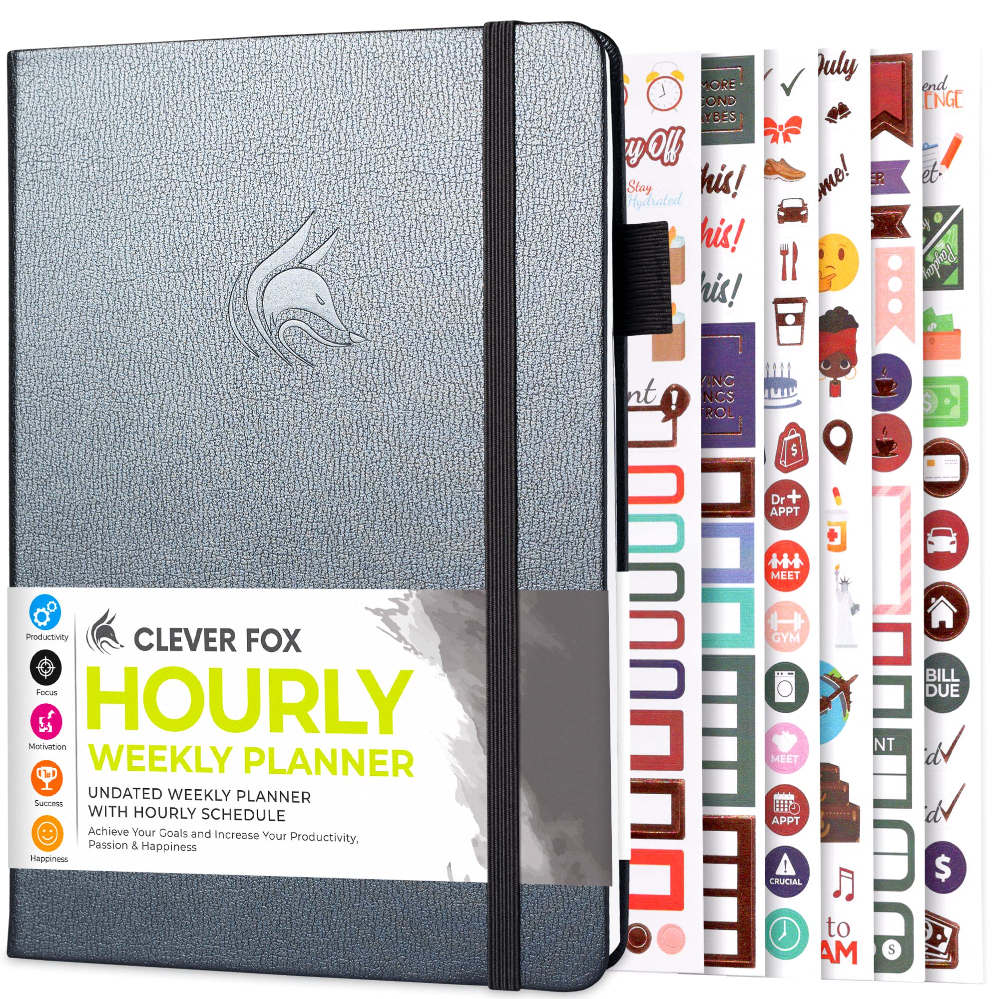 Clever Fox Planner Schedule – Undated Weekly & Monthly Life Planner with Time Slots, Appointment Book & Daily Organizer, A5 (Grey)