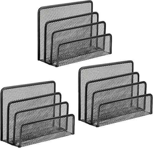 Paquete de 3 organizadores de correo, carpeta y soporte para notas, separadores de archivos para escritorio, de malla metálica, sobre de escritorio,