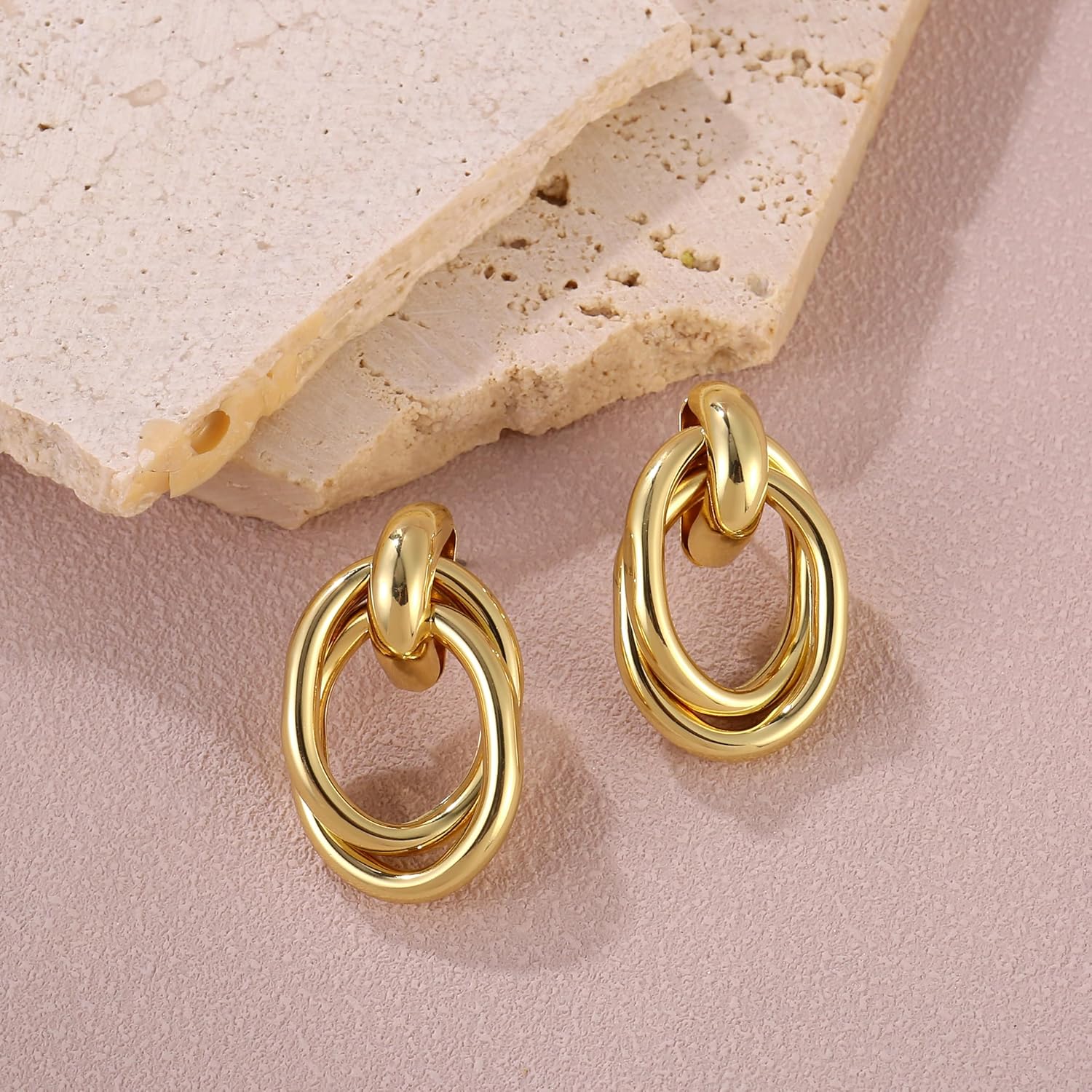 Small Gold Knot Earrings for Women Trendy, 14K Gold Plated Chunky Statement Drop Dangle Earrings, Lightweight Hypoallergenic Jewelry Gift for Women - Image 3