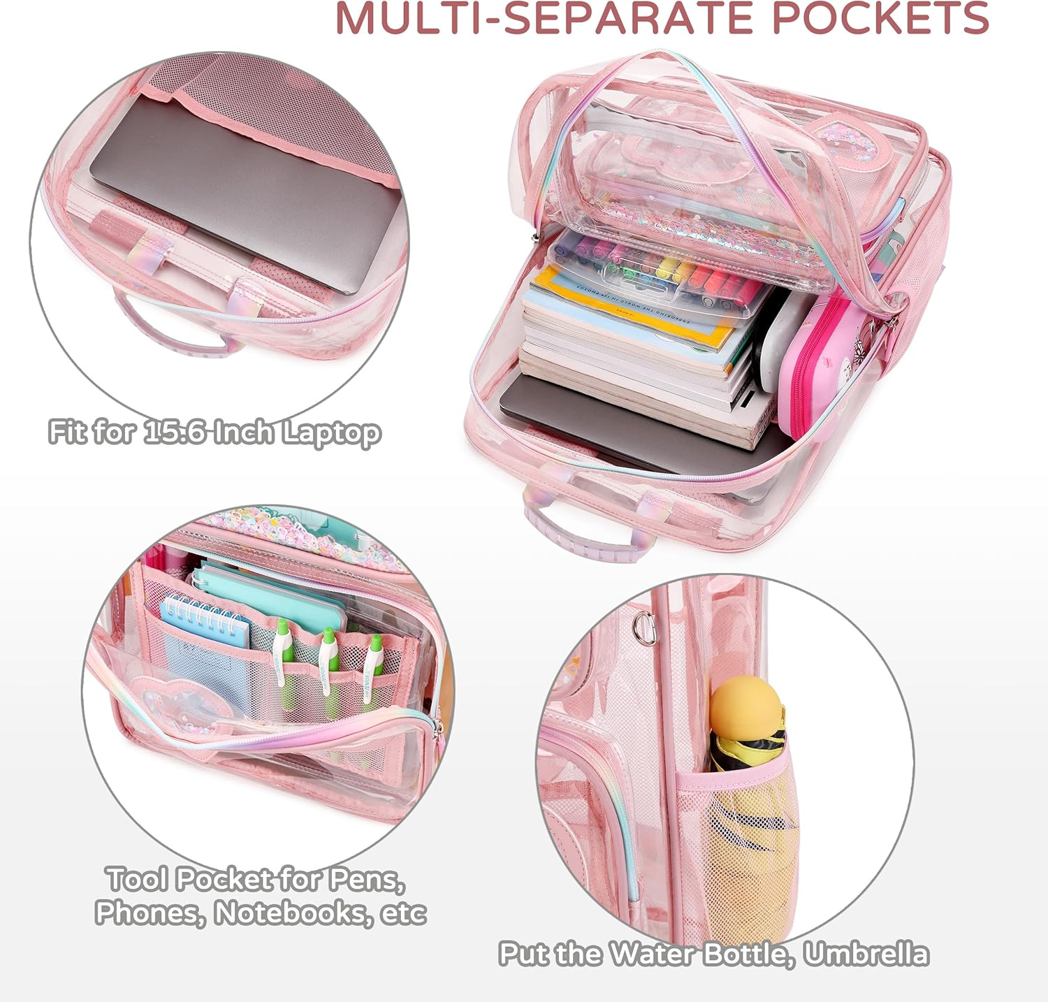 Clear Backpack for Girls,Clear Bookbag Heavy Duty Transparent Backpacks for Stadium Events, See Through Back Pack for Kindergarten Elementary Middle High School (Pink) - Image 5