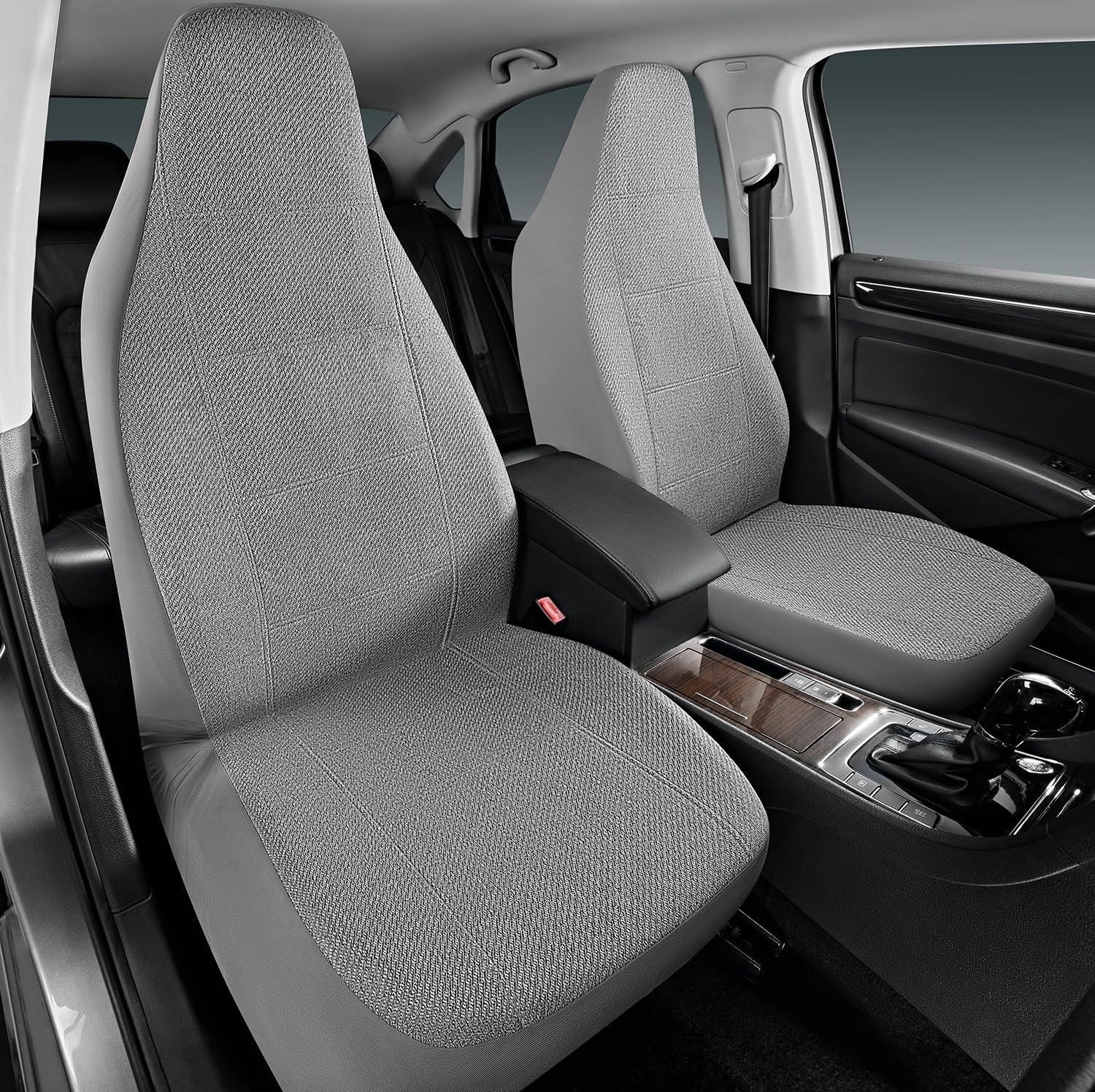 Road Comforts Front Car Seat Covers High Back, Flax Seat Protector, Airbag Compatible, Universal Fits Car, Truck, SUV, Vans(Gray)