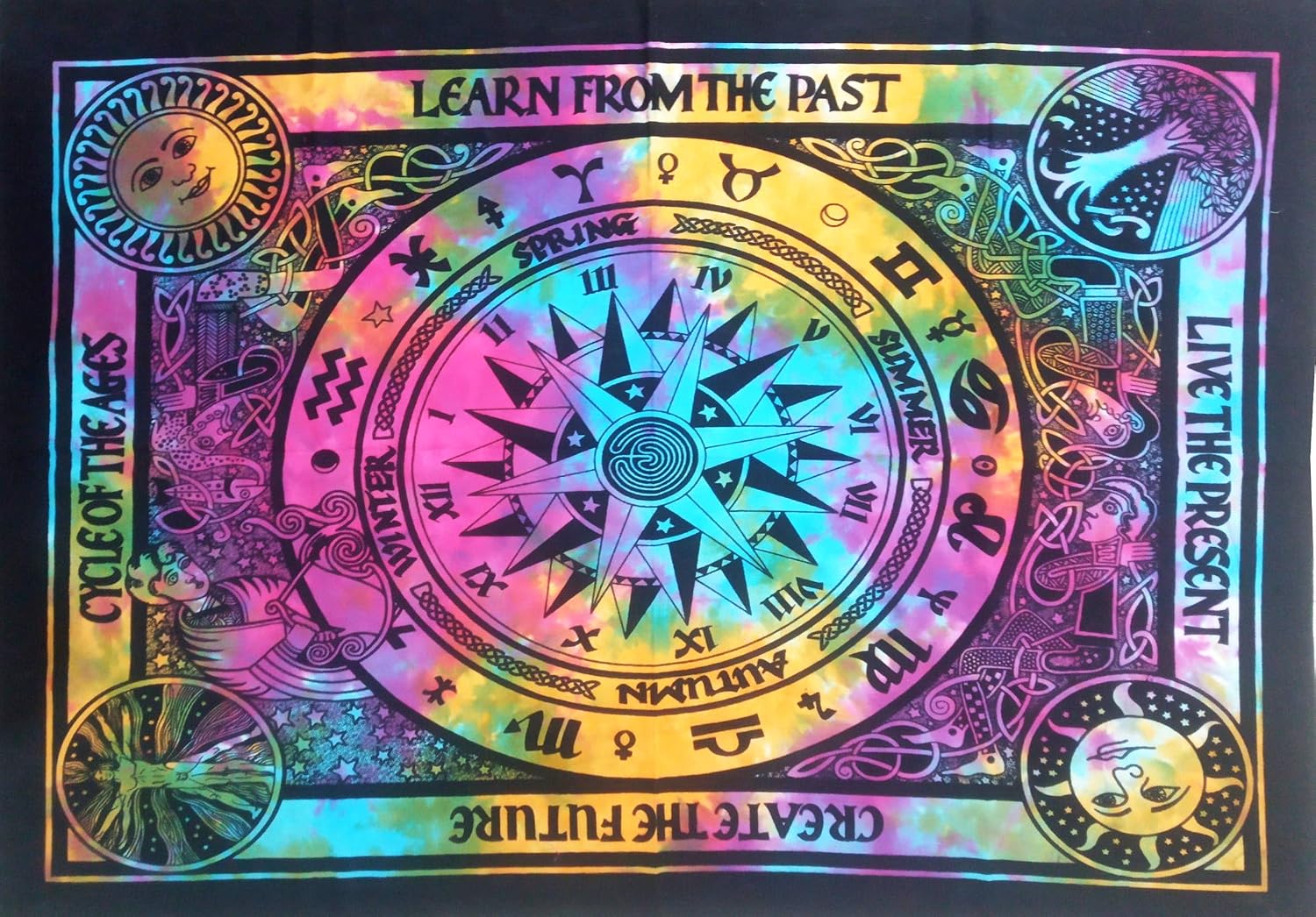 Purpledip Cotton Wall Poster Cosmic Karma: Bohemian Wall Hanging Tapestry (20065)