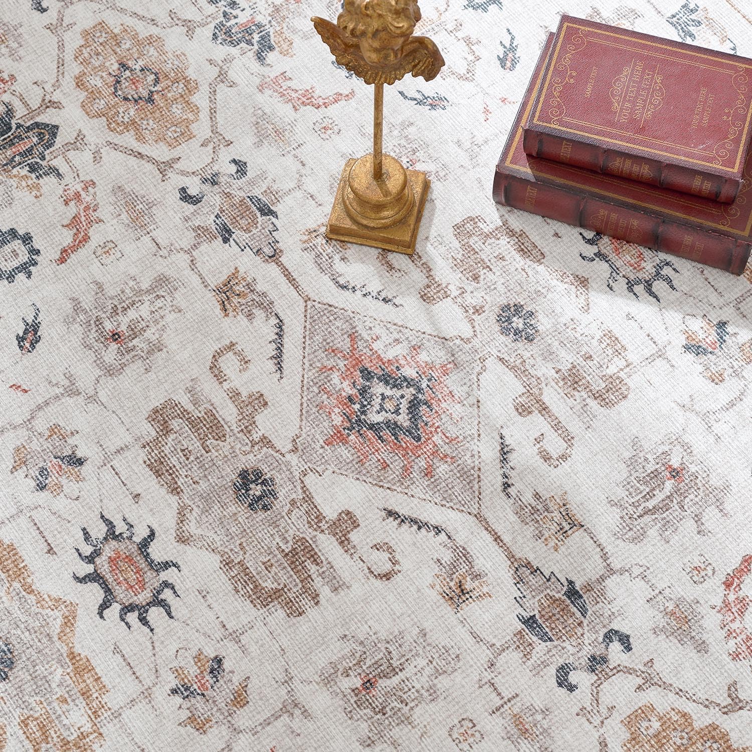 jinchan Runner Rug 2x6 Hallway Washable Vintage Rug Traditional Kitchen Runner Retro Floor Cover Thin Distressed Floral Print Carpet Indoor Mat Bathroom Bedroom Living Room Taupe