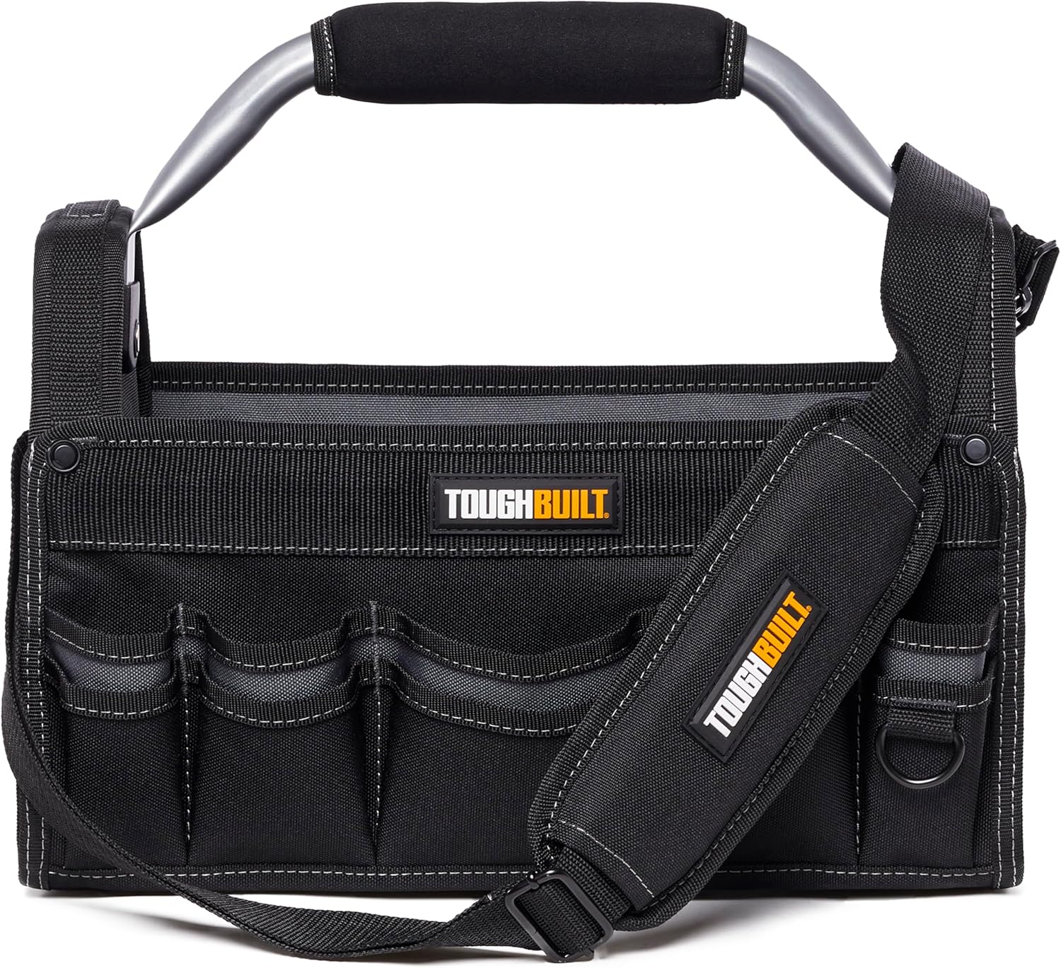 ToughBuilt ClipTech Series – 12" Massive Mouth Tool Bag, Compact Wide-Opening Hard Body Tote Bag Reinforced Handles, 31 Pockets, Heavy-Duty 1680D Construction for Jobsite Organization