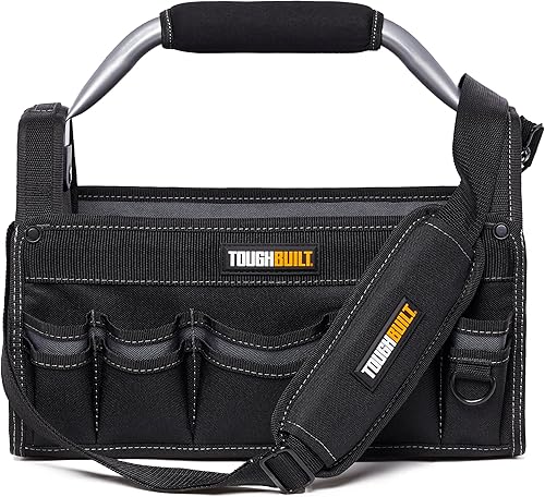 ToughBuilt ClipTech Series – 12" Massive Mouth Tool Bag, Compact Wide-Opening Hard Body Tote Bag Reinforced Handles, 31 Pockets, Heavy-Duty 1680D