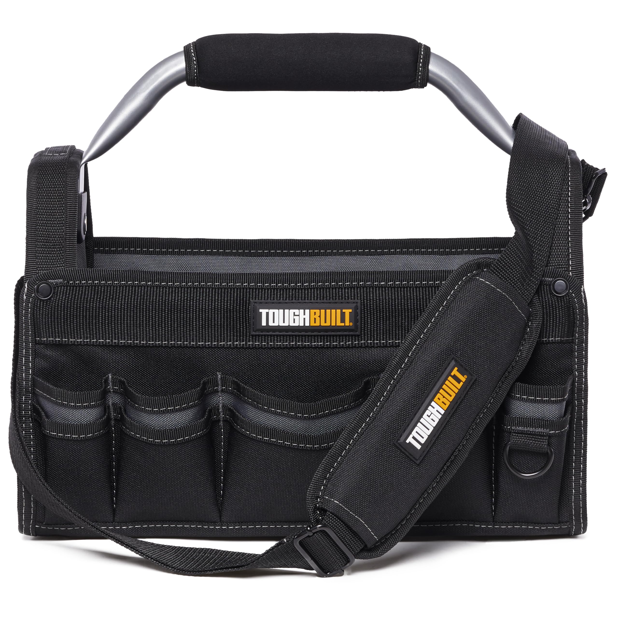 15" Builder Tool Tote, Heavy-Duty Open-Top 1680D Ballistic Fabric Tote with Reinforced Steel Handle, Waterproof Hard Base & Multiple Storage Pockets (TB-83B-15)