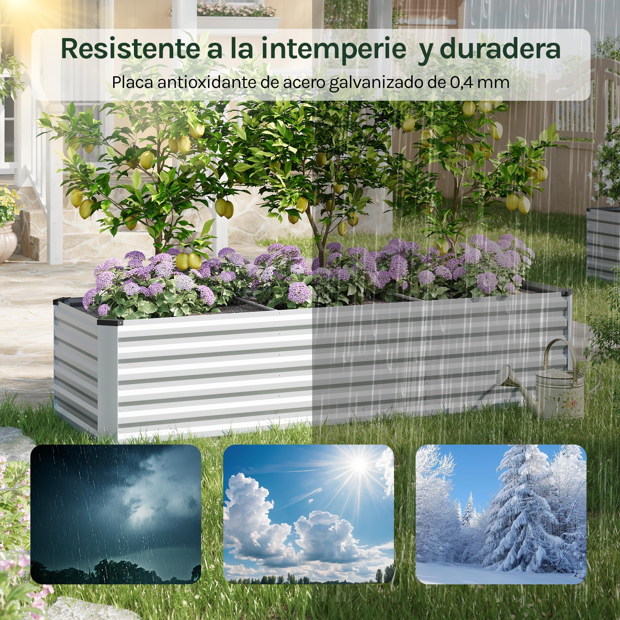 WOLTU Huerto Urbano de Metal, Jardinera Exterior para Verduras, Frutas y Flores, Bancal Huerto para Jardín, Patio y Terraza, 238x80x56cm, Plateado