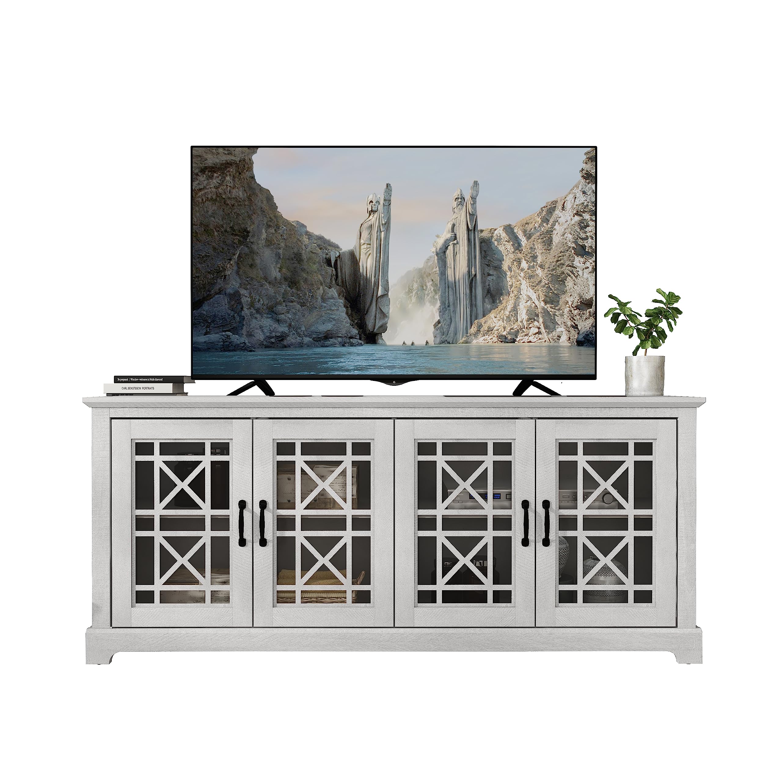Galano Isadora TV Stand for 75 Inch TVs – Wide Entertainment Center with Storage Shelves & Cabinets – Modern Media Console for Living Room – Dusty Grey Oak
