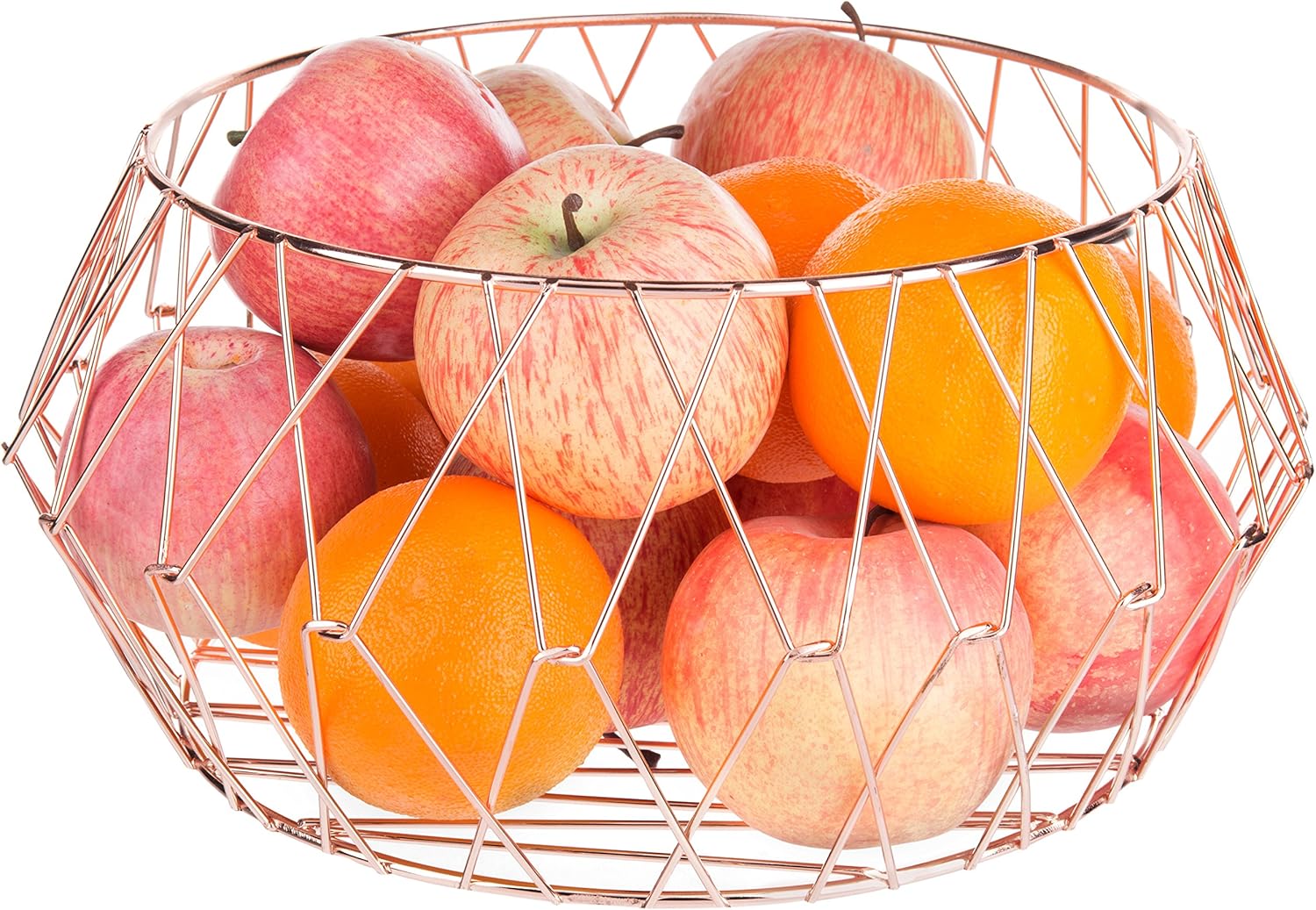 Top Brands MyGift Rose-Gold Geometric Metal Wire Countertop Fruit Basket Produce Storage Organizer Bin