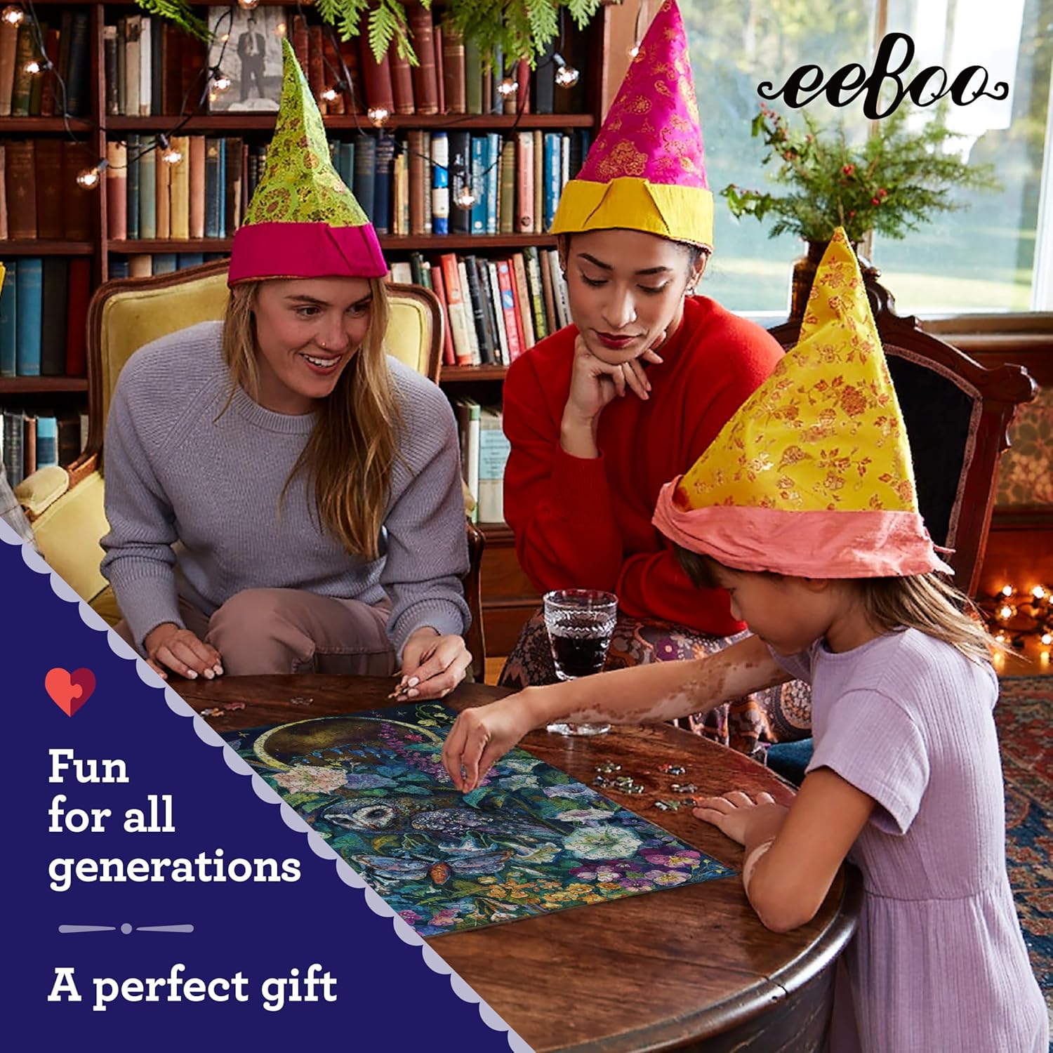 eeBoo 1000 Piece Puzzle - Moon Garden Jigsaw Puzzle for Adults, Square 23" x 23" Made with Recycled Board & Vegetable-Based Ink