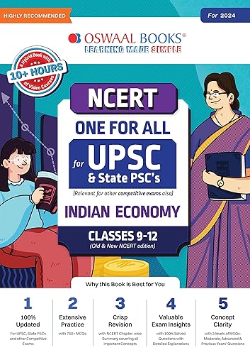 Oswaal NCERT One For All for UPSC and State PSC's Indian Economy Classes 9 to 12 (Old and New NCERT Edition) Hardcover Book (For 2024 Exam)