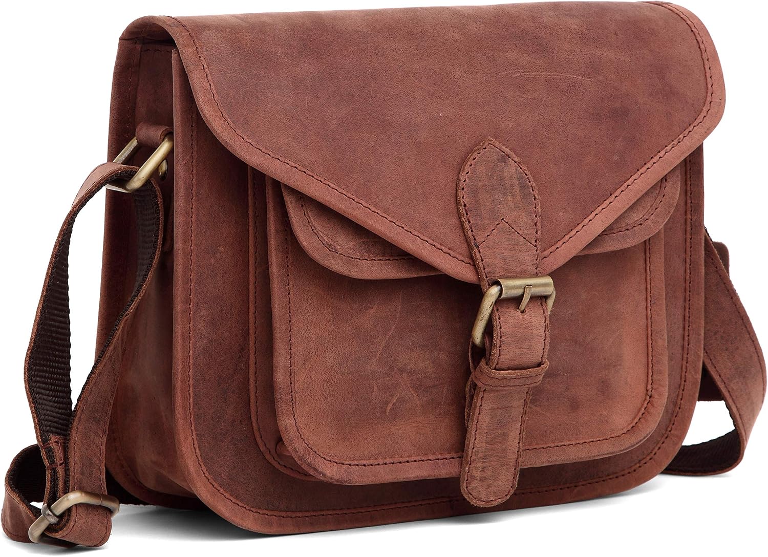 J. Wilson London Messenger Bag Women Leather Flapover 5 Litres (Distressed Reddish Brown) - Image 3