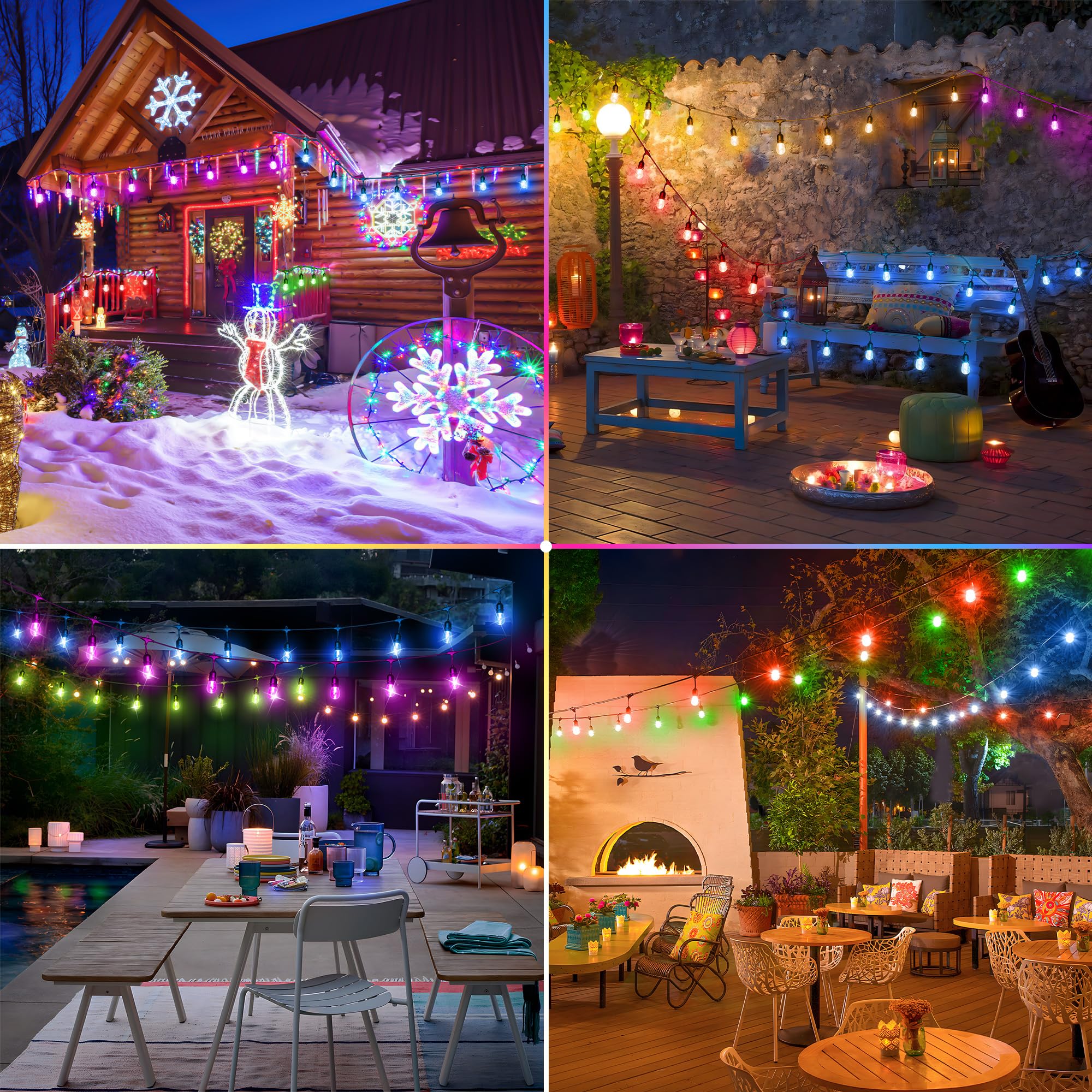 Larkvue Stringa di luci solari RGB da 30 m per esterni, con telecomando, multicolore e bianco caldo, dimmerabili, impermeabili, con 30 lampadine LED S14, colore nero