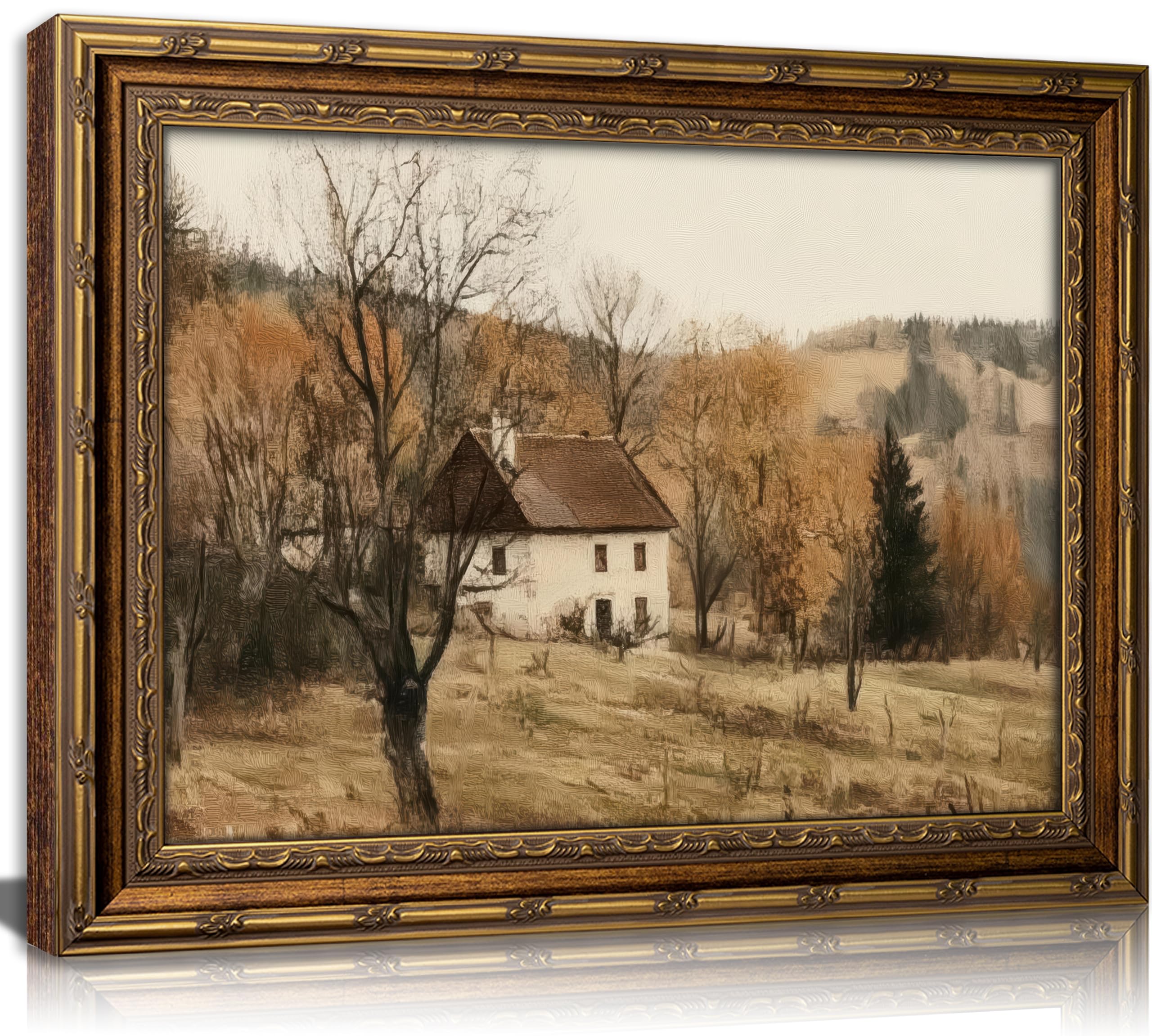 Vintage gold framed Floral Vine wall art Retro Beige Botanical Painting Canvas Prints Elegant Antique Flower French Leaf Wall Decor for Farmhouse Bedroom Living Room Home Decration 16x24in — view 2