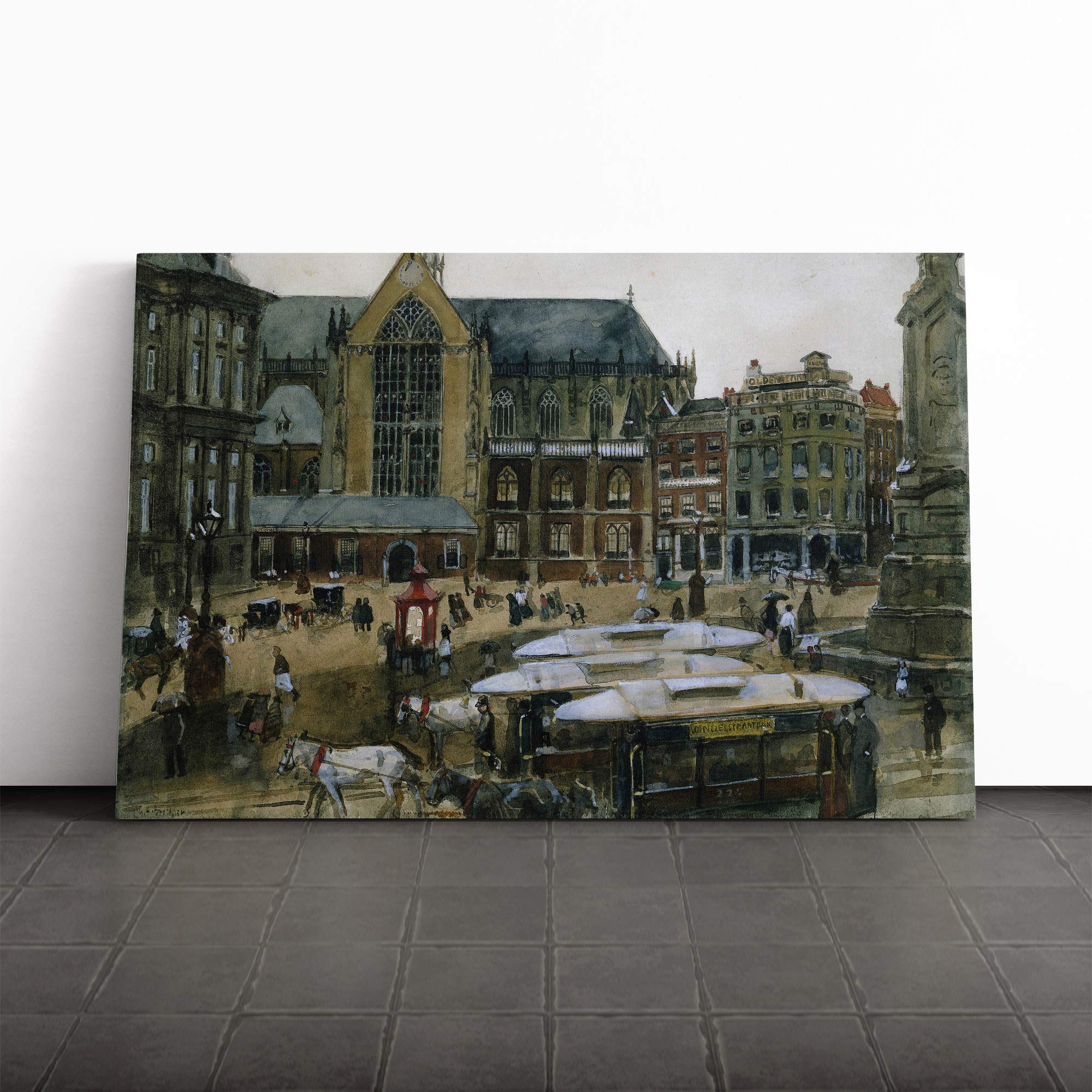 George Hendrik Breitner The Dam Amsterdam Canvas Print | Gallery Wrapped 30mm Frame Wall Art | 30x20 inches | Ready to Hang | Modern Picture | Living Room Bedroom Lounge Office