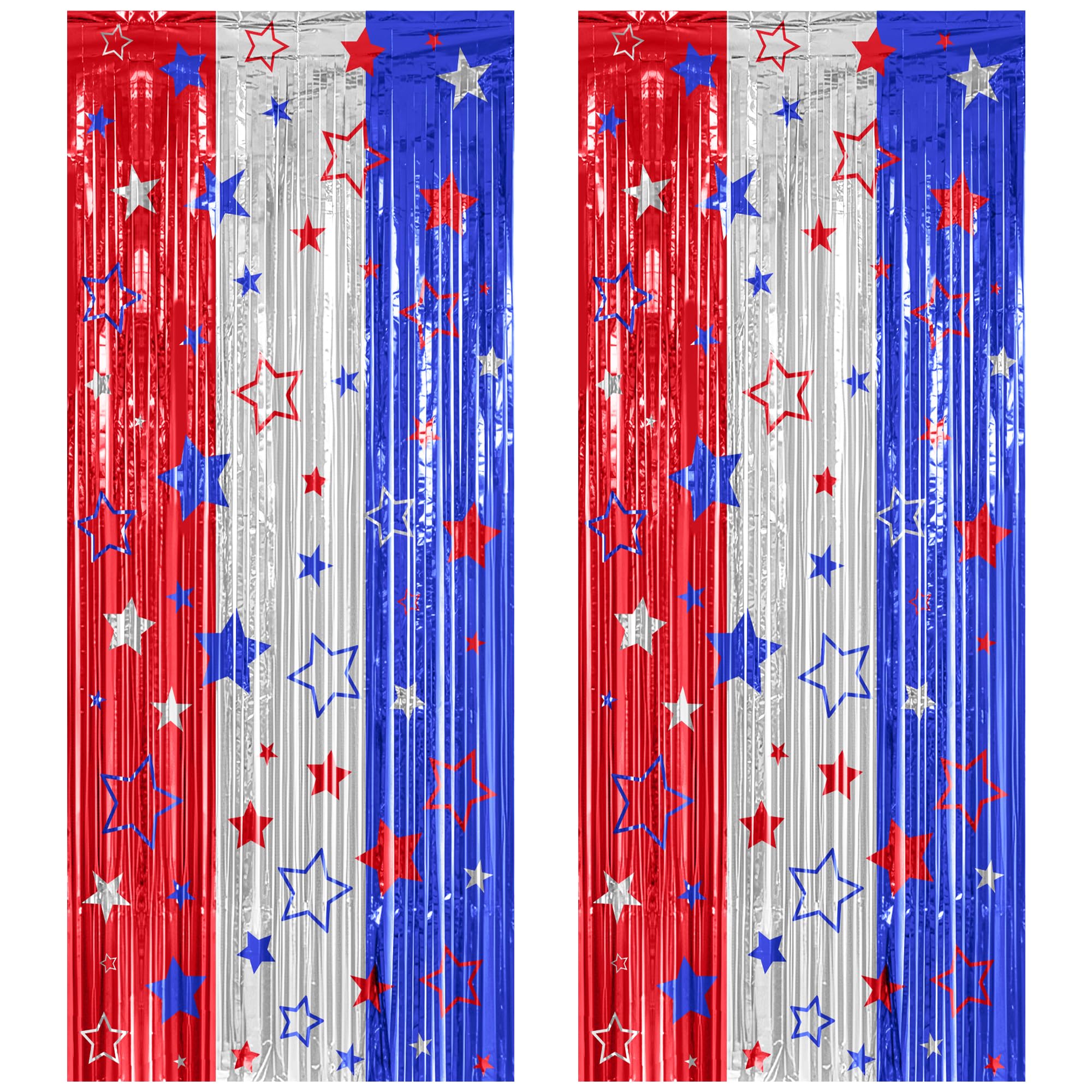ZATAYE 2 Pack Red Silver Blue Foil Curtain Streamer Decorations