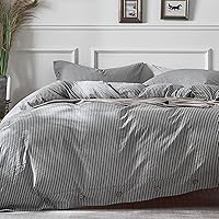 Vista 1 de JELLYMONI Funda de edredón de algodón tamaño individual, funda de edredón vertical a rayas negras con botón, 100% algodón lavado, 2 piezas