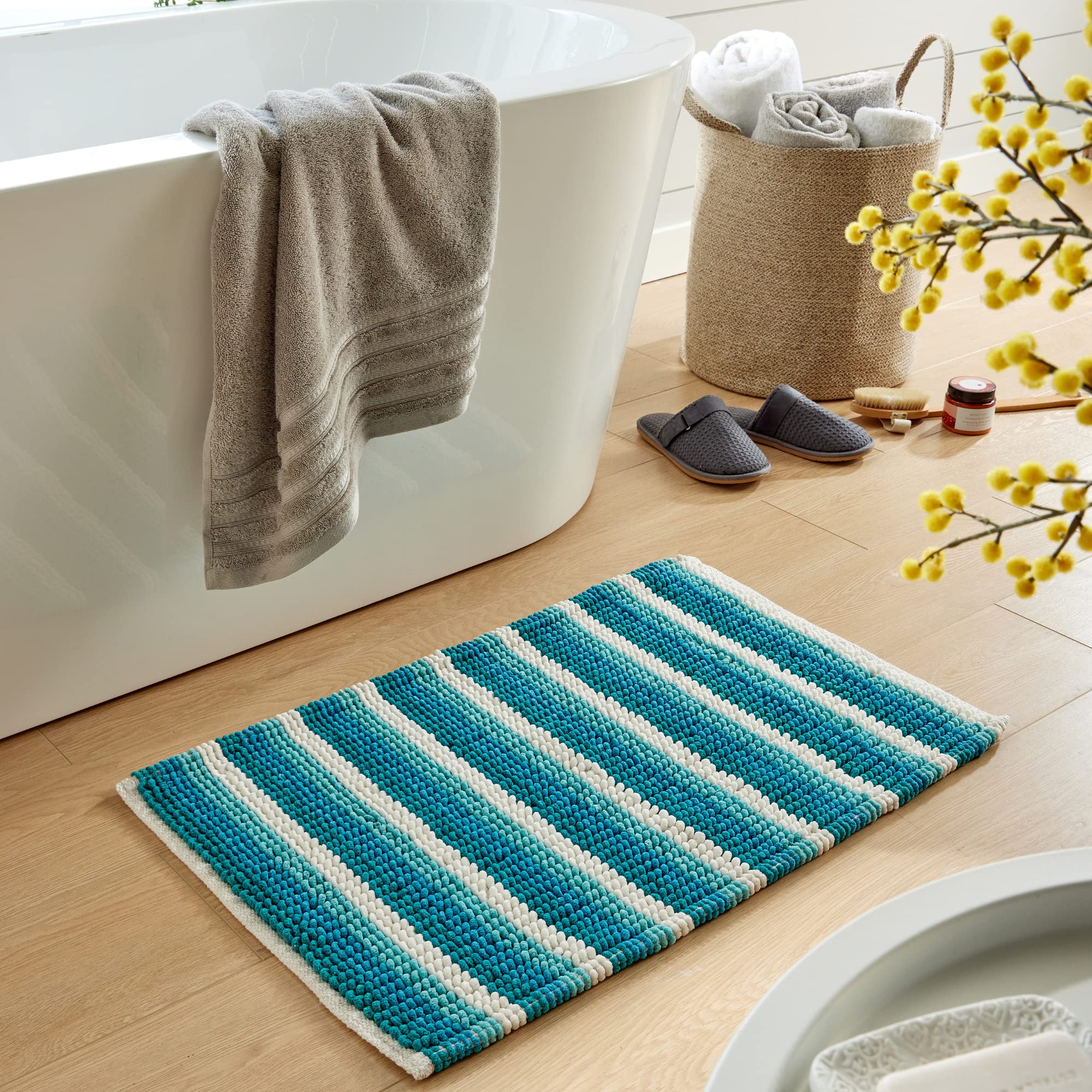 Olivia Rocco Padstow Stripe Bathmat Comfort To Your Bathroom Super Soft Absorbent Bath Shower Mats Washable Dry Fast Durable Classic Design - Image 2