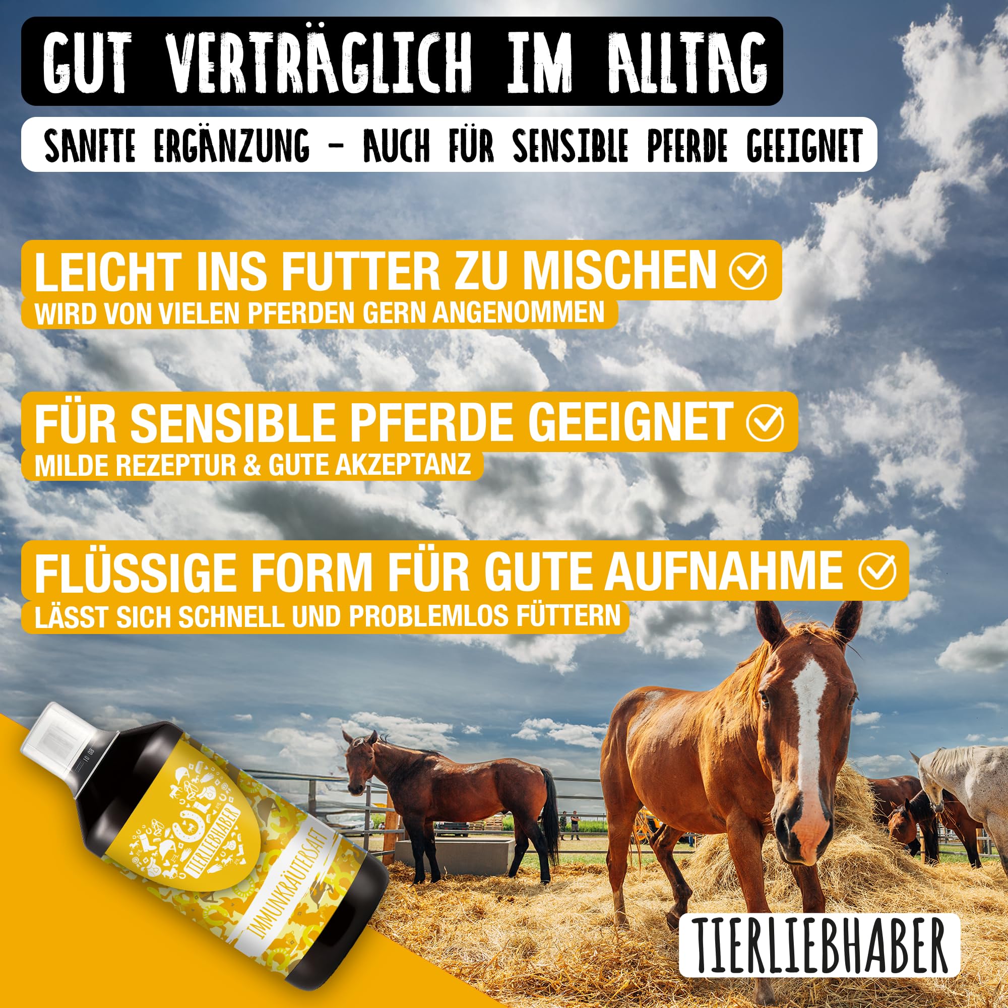 TIERLIEBHABER – Immunkräutersaft für Pferde 1L – Tierärztlich entwickelt – Immunsystem stärken & Abwehrkräfte aktivieren – Mit Hagebutte, Süßholzwurzel und Kräutern – Natürlicher Immun Booster Saft