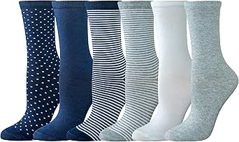 Amazon Essentials Damen Crew-Socken, Baumwolle, 6 Paar, Einheitliche Farben/Mehrfarbig/Punkte/Streifen, 36-39.5
