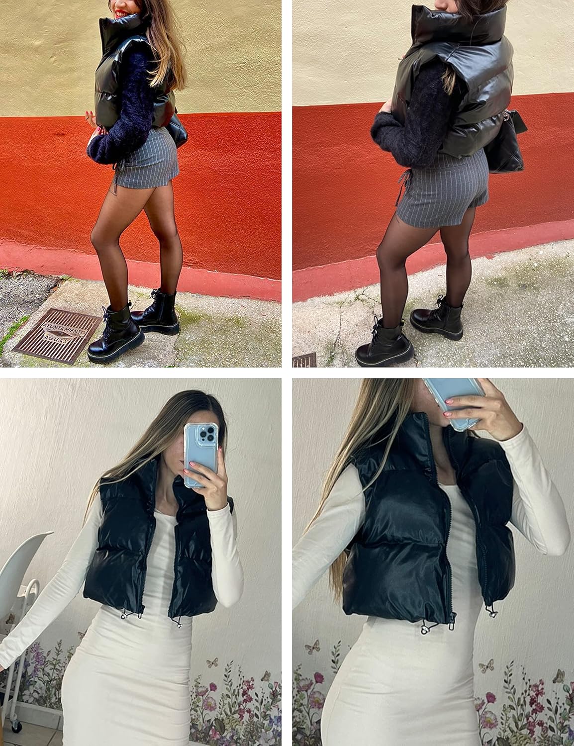 UANEO Cropped Puffer Vest Women Zip Up Stand Collar Sleeveless Padded Crop Puffy Vests - Image 5