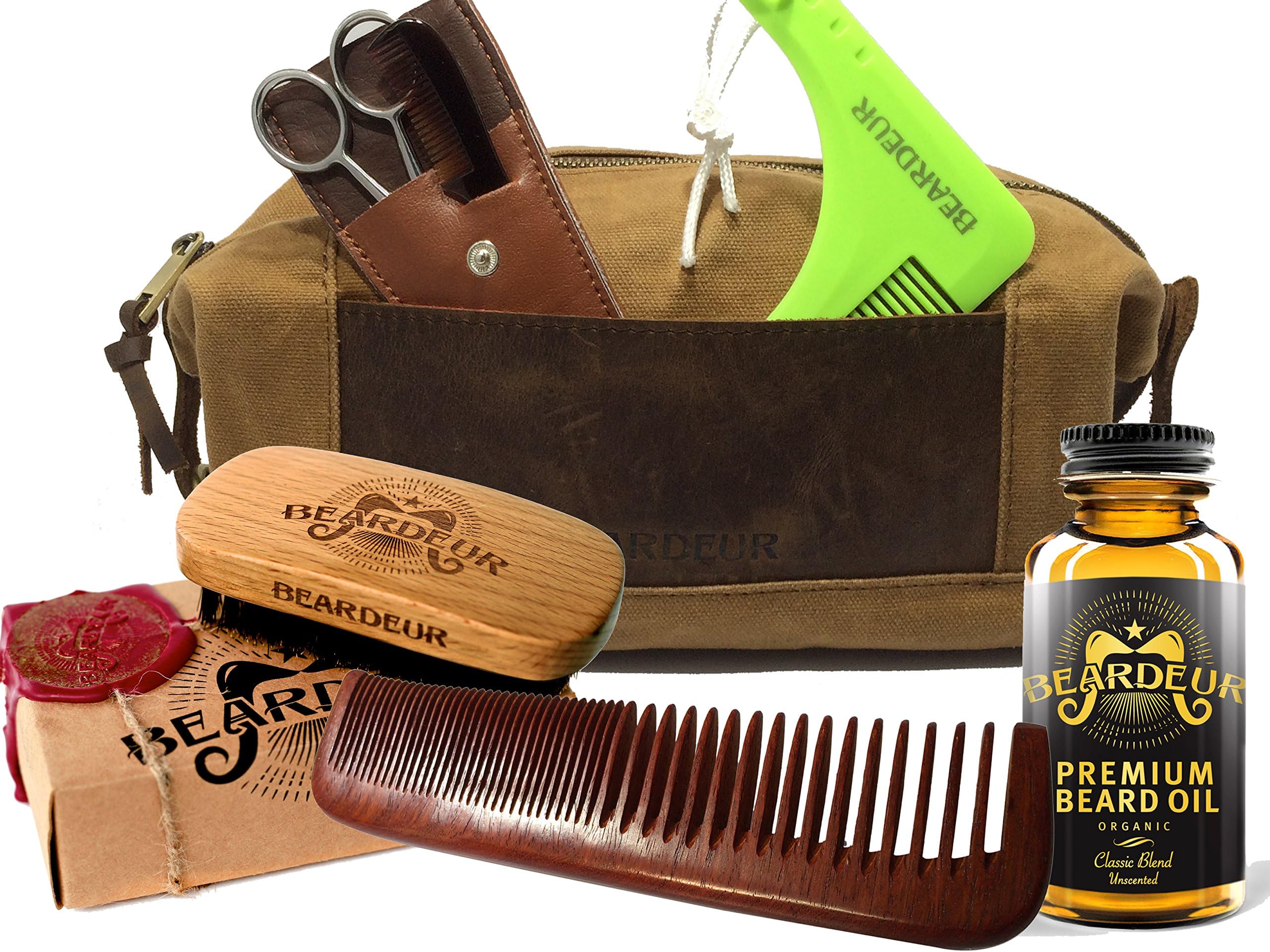 Ultimate Men’s Beard Grooming Set With Boar Bristle Brush, Comb, Mustache Comb, Conditioner & Premium Toiletry Bag & BONUS Beard Trimming Scissors –All-Inclusive Facial Hair Gift Bundle