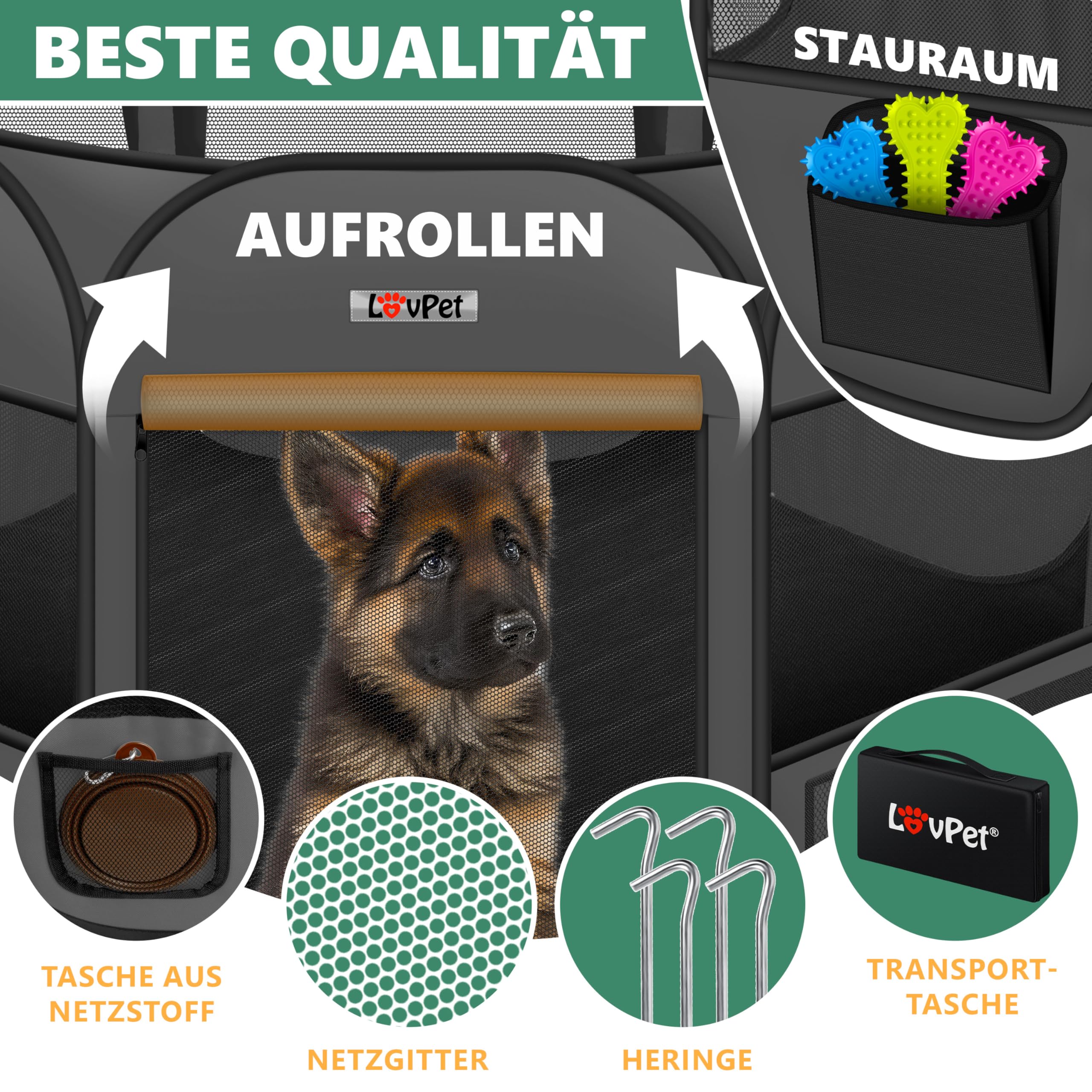 Lovpet® Recinto per Cuccioli - recinto per Animali Pieghevole per Piccoli Animali, Gatti, incl. Ciotola - Box - Recinzione - Tessuto Oxford - Sistema Pop-up