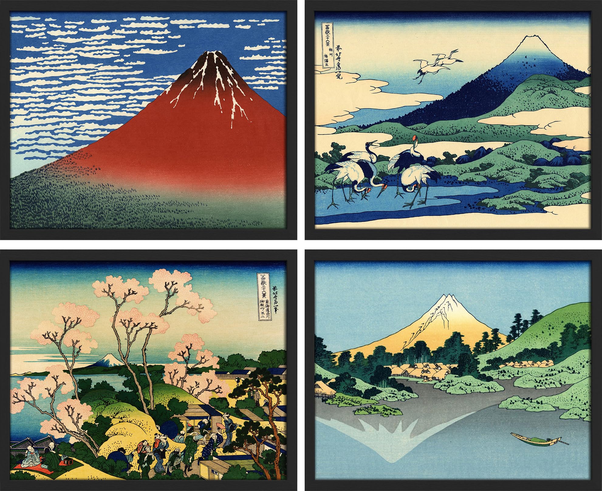 SIGNWIN Framed Poster Japanese Ukiyo-e Art Prints Traditional Hokusai Landscapes Illustrations Fine Art Decorative Vintage for Living Room, Bedroom,