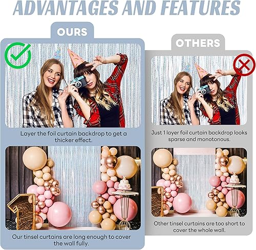 Miniatura 5 de BTSD-home Cortina holográfica de flecos láser plateada, cortinas metálicas de oropel para puerta de fondo de cabina de fotos para bodas, cumpleaños,