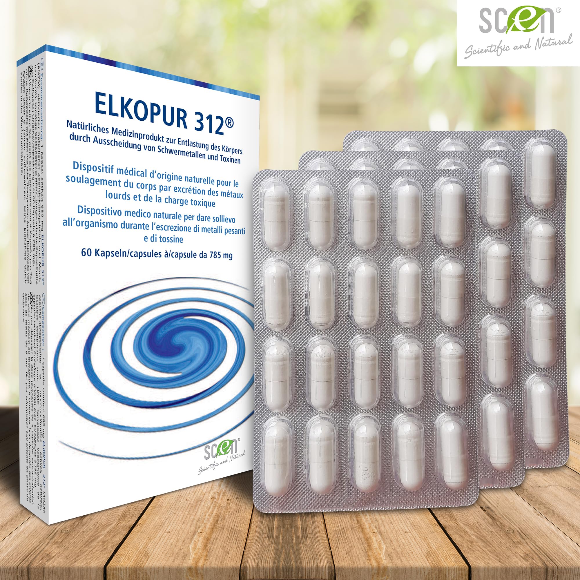 SCEN Elkopur312 - Zeolite Pura Attivata - 60 Capsule - 30 Giorni Di Trattamento Detox, Dispositivo Medico Classe 2A, Fiscalmente Detraibile,