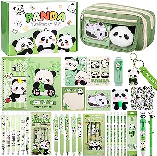 78Pcs Cute Stationery Set Cartoon Panda Birthday Gifts for Boys Girls Back to School and Classroom Rewards Office Supplies with Panda BallPoint Pen, Pencils, Erasers, Sticky Notes etc.