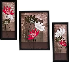 Indianara 3 Pc Set Of Floral Paintings Without Glass 5.2 X 12.5, 9.5 X 12.5, 5.2 X 12.5 Inch