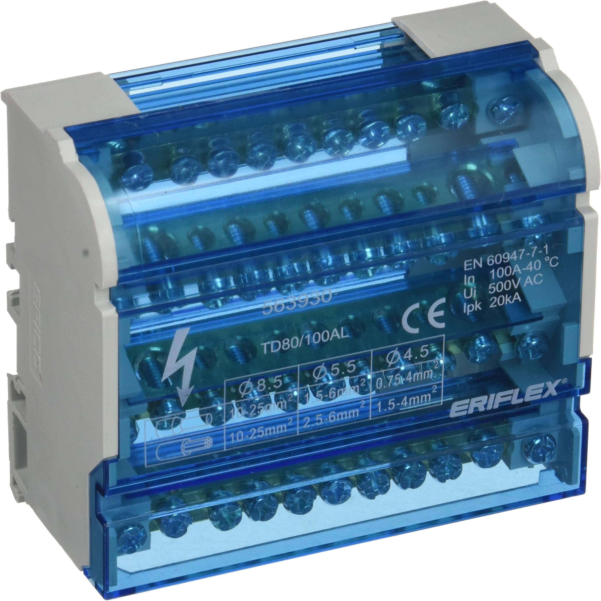 IDE 48659 Blocks repartidores, in 100 A 4 Poles, Input 2 x 8.5 mm