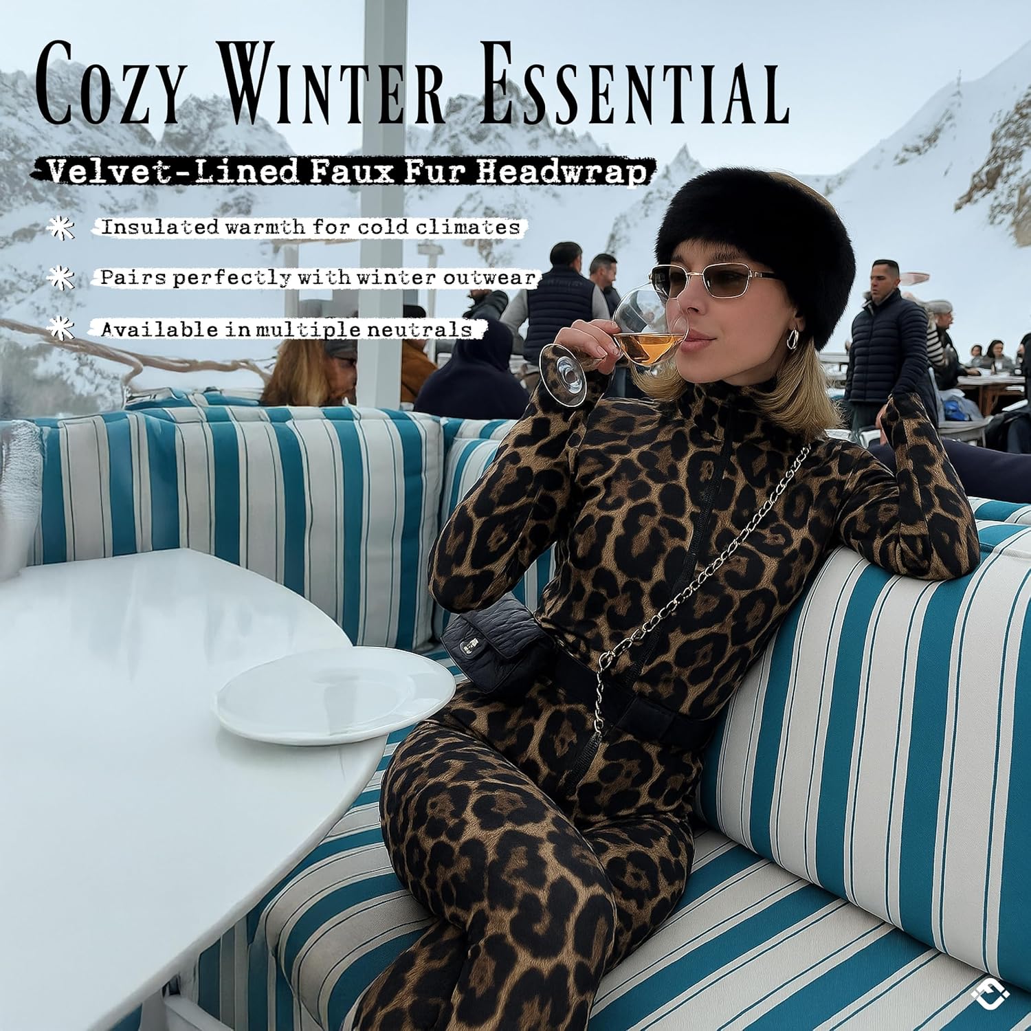 Funky Junque Fuzzy Headbands for Women – Fluffy Faux Fur Ear Warmer Head band, Warm Winter Furry Ear Muff Head Wrap Cozy Fit - Black - Image 2