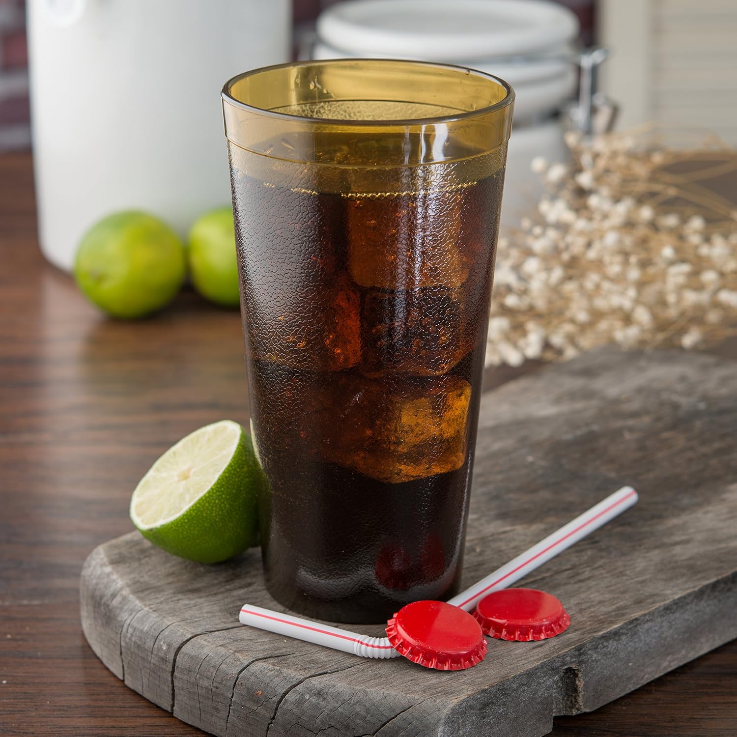 Carlisle FoodService Products Stackable Tumbler Plastic Tumbler with Pebbled Exterior for Restaurants, Catering, Kitchens, Plastic, 20 Ounces, Amber, (Pack of 72)