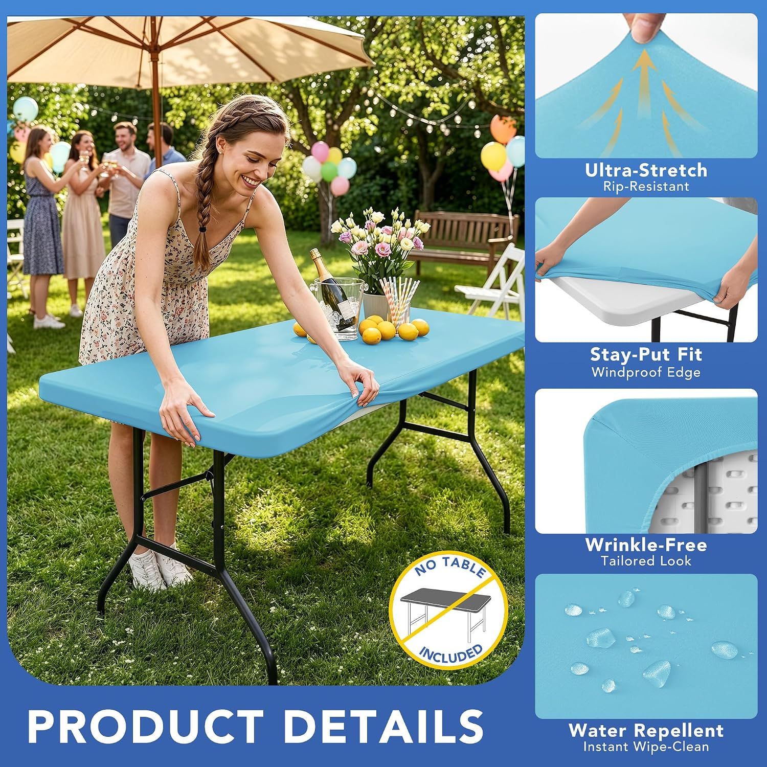 Spandex 6ft Table Cover Fitted-Elastic Outdoor Picnic Table Cloths image 2
