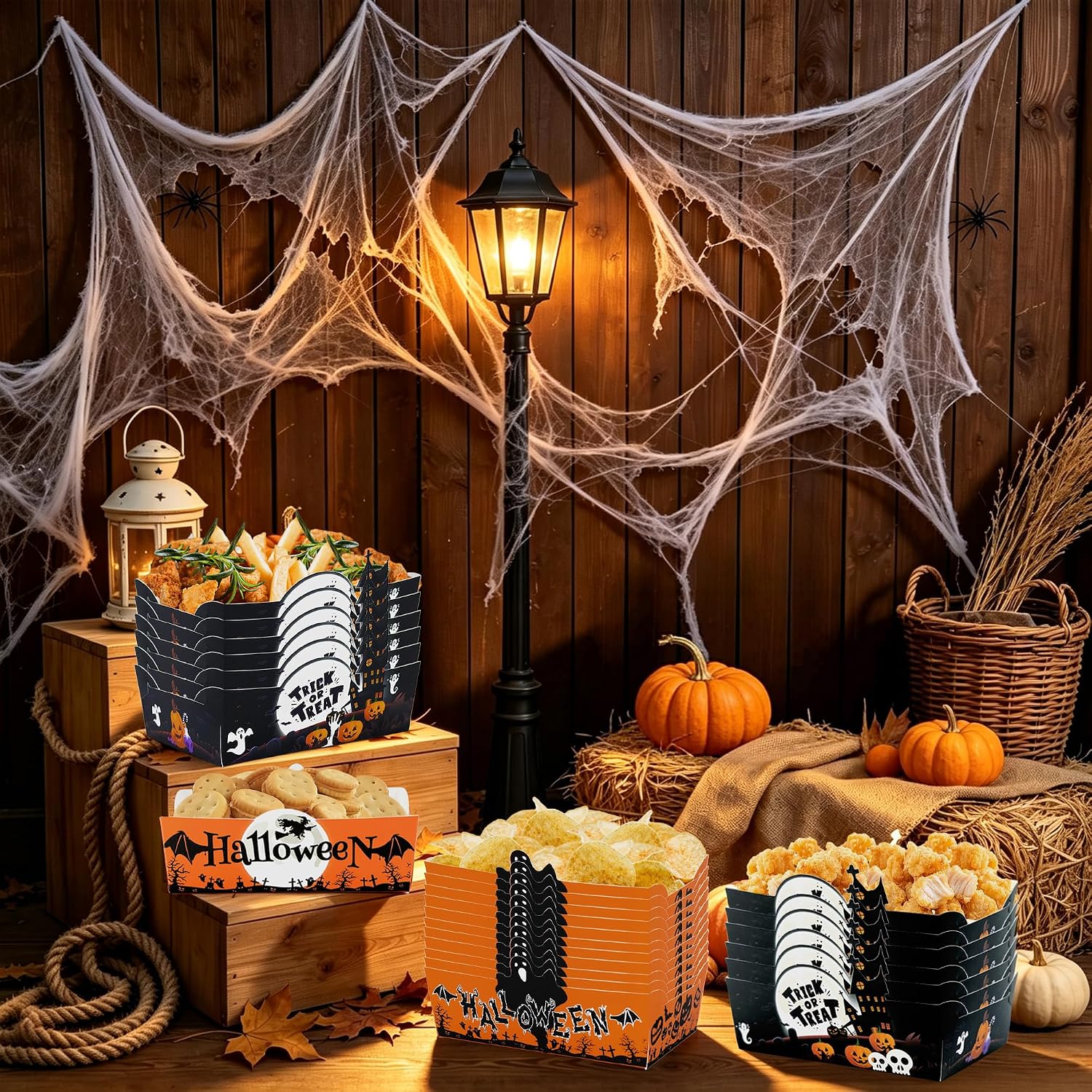 36 Pcs Halloween Snack Bowl Party Supplies，Halloween Food Trays for Halloween Birthday Party Baby Shower Wedding Dinner Decorations