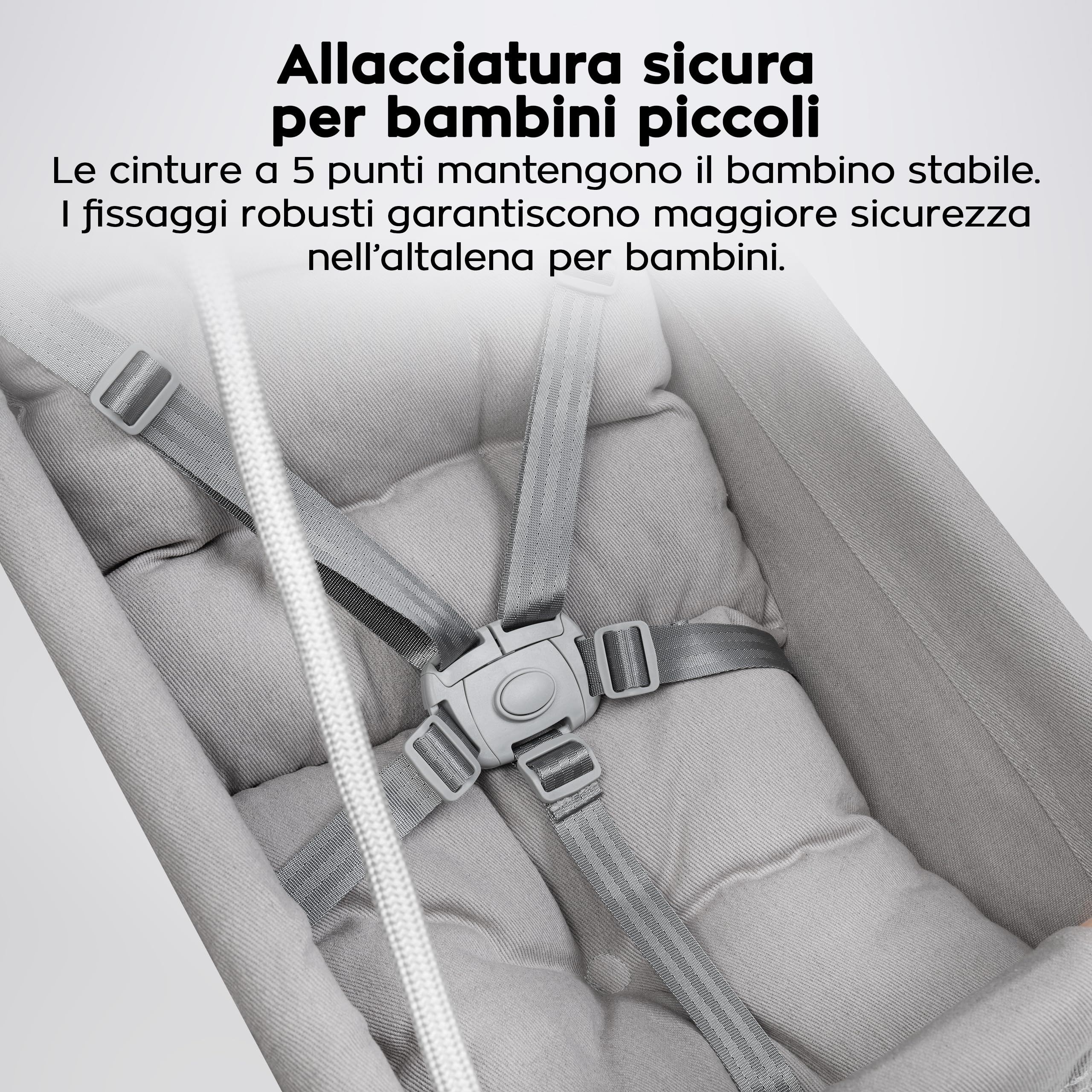 Tulano Hop 40 Altalena per bambini 3in1 - Altalena sospesa e seggiolino in cotone e legno - Dai 6 mesi - Imbottitura sicura - Portata 60 kg - Per interno ed esterno - Grigio