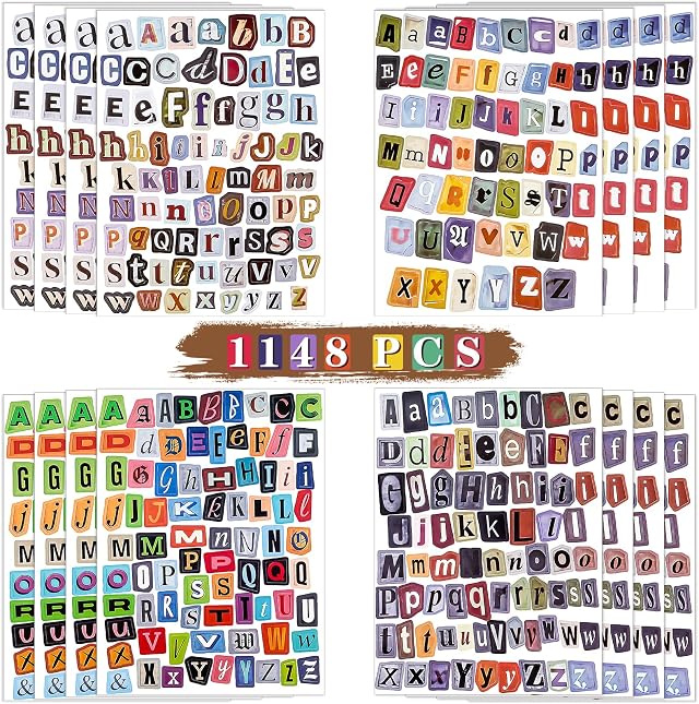 Coicok 1148 Pièces Stickers Scrapbooking, Lettres Autocollantes Vintage