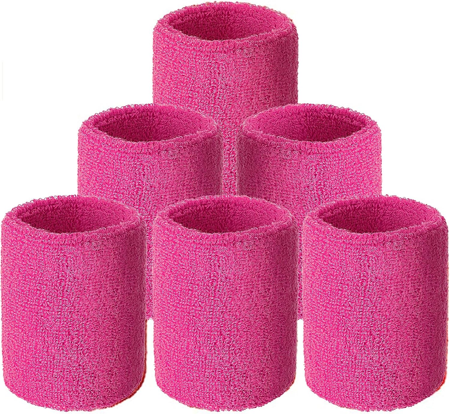 6 Pack Wrist Sweatbands Tennis Wrist Bands Absorbent Sweatbands for Football Basketball Running Athletic Sports and Working Out (Hot Pink) : Sports & Outdoors